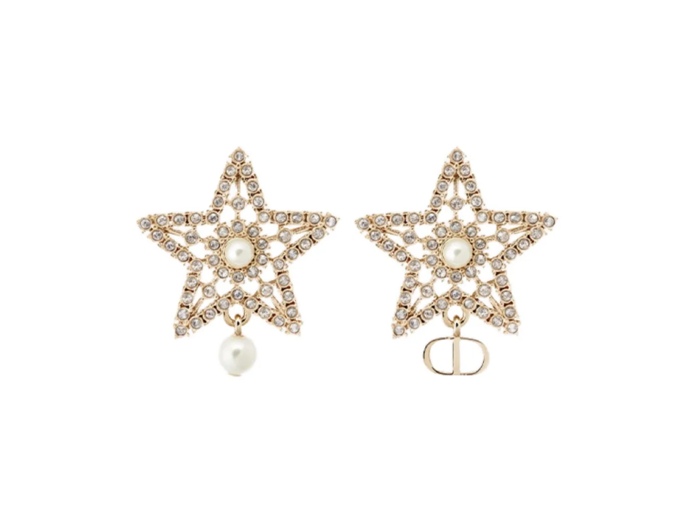 CD Star and Resin Pearl Asymmetric Stud Earrings D14017184