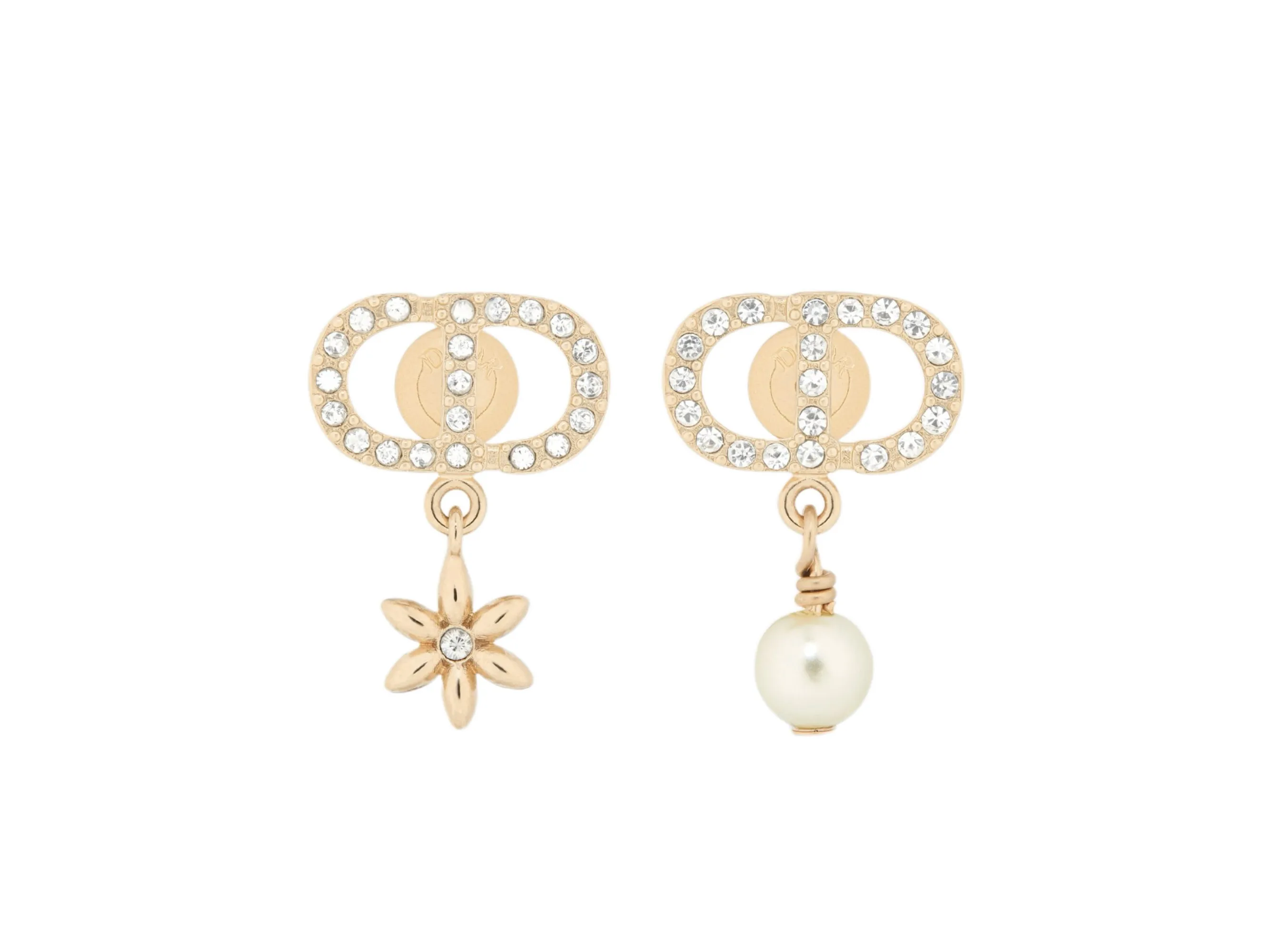 CD Logo Crystal and Pearl Drop Earrings D13517246