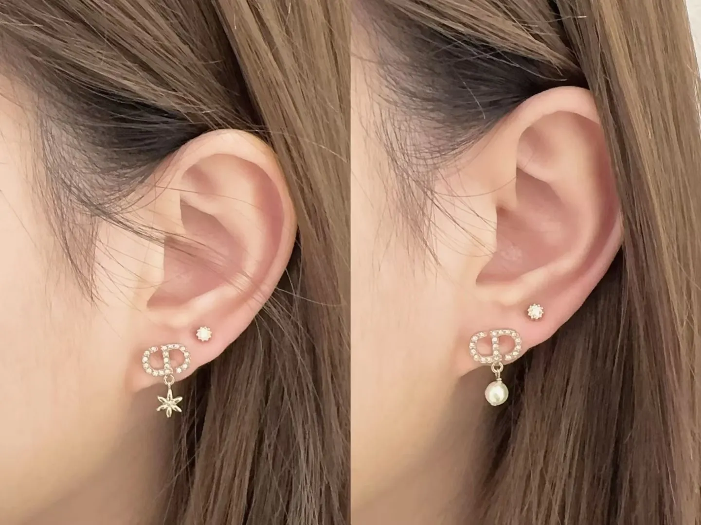 CD Logo Crystal and Pearl Drop Earrings D13517246 — view 9