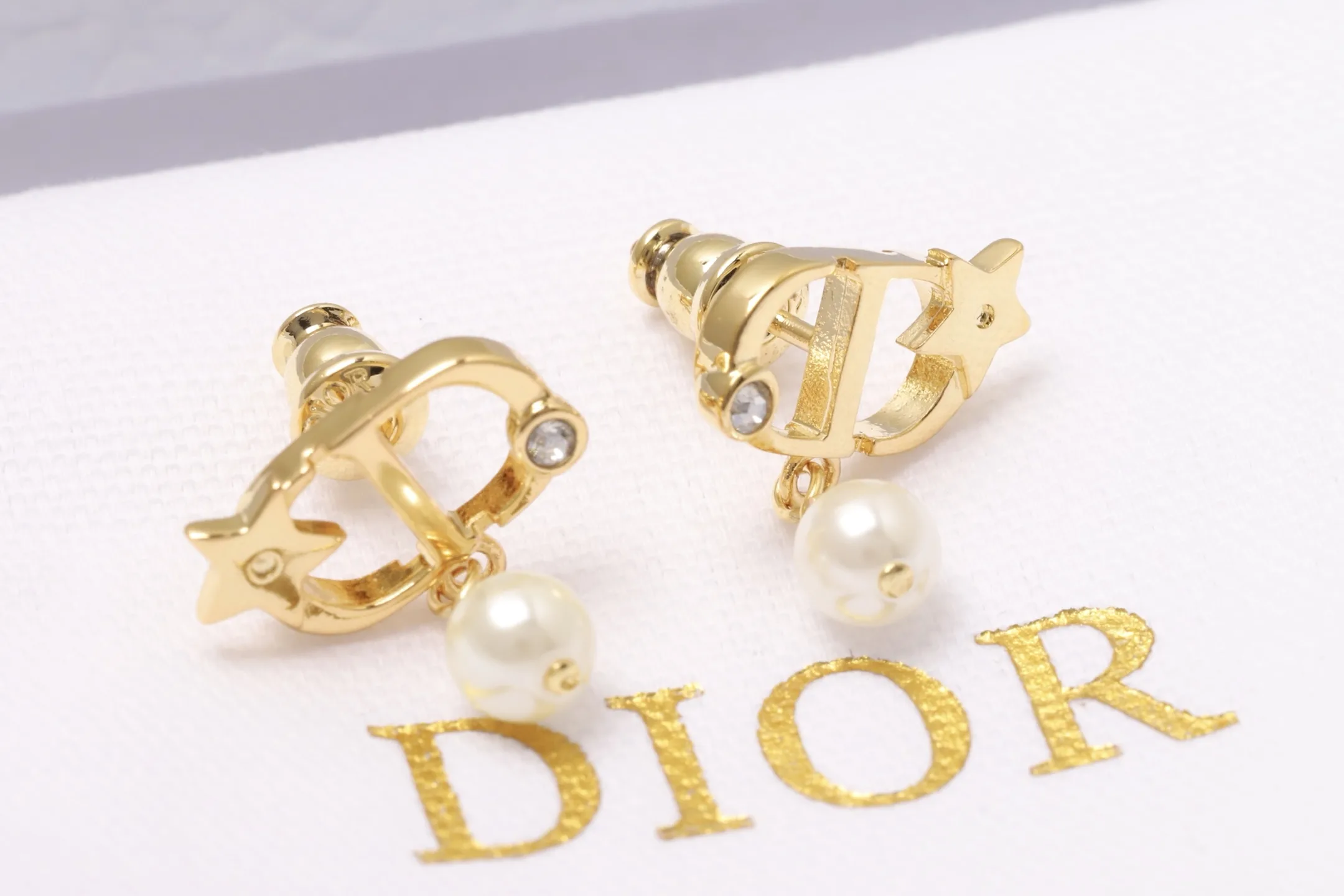 CD Navy Star and Pearl Drop Earrings D13516676 — view 3