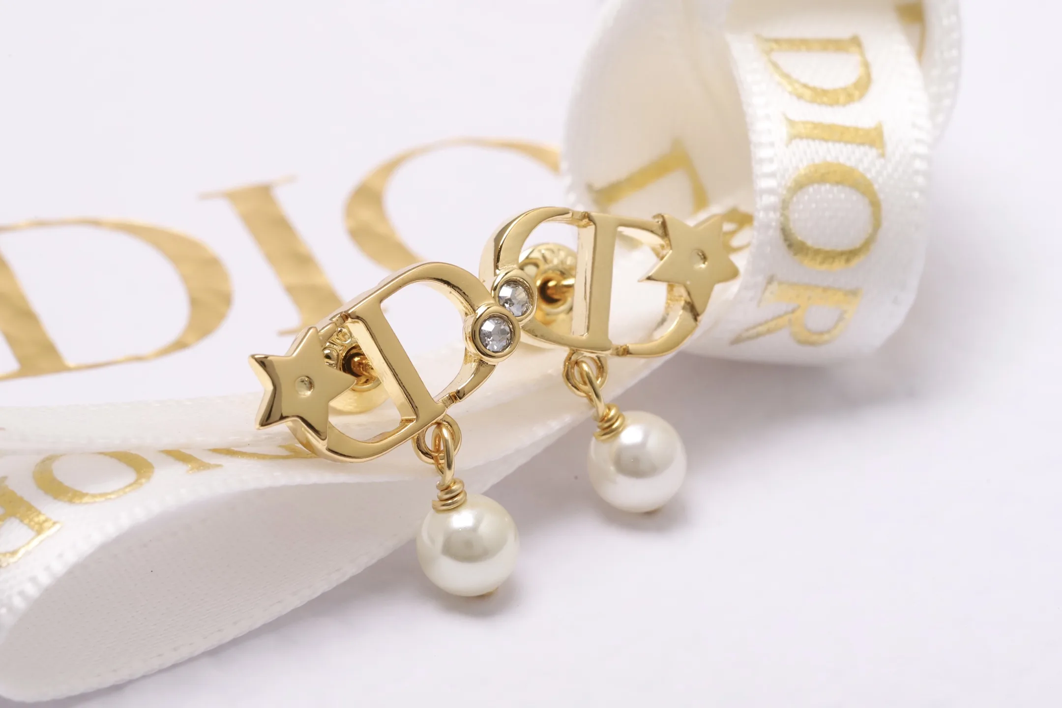 CD Navy Star and Pearl Drop Earrings D13516676 — view 4