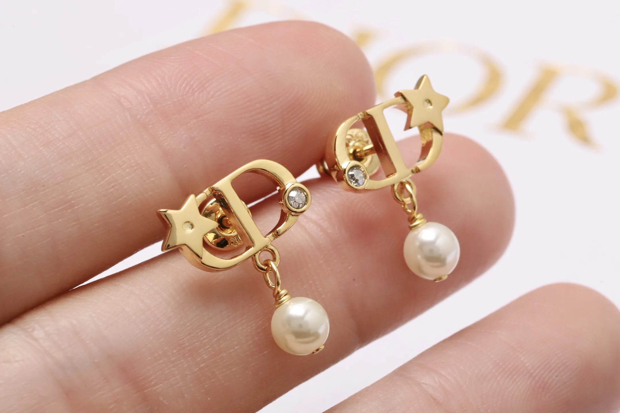 CD Navy Star and Pearl Drop Earrings D13516676 — view 5