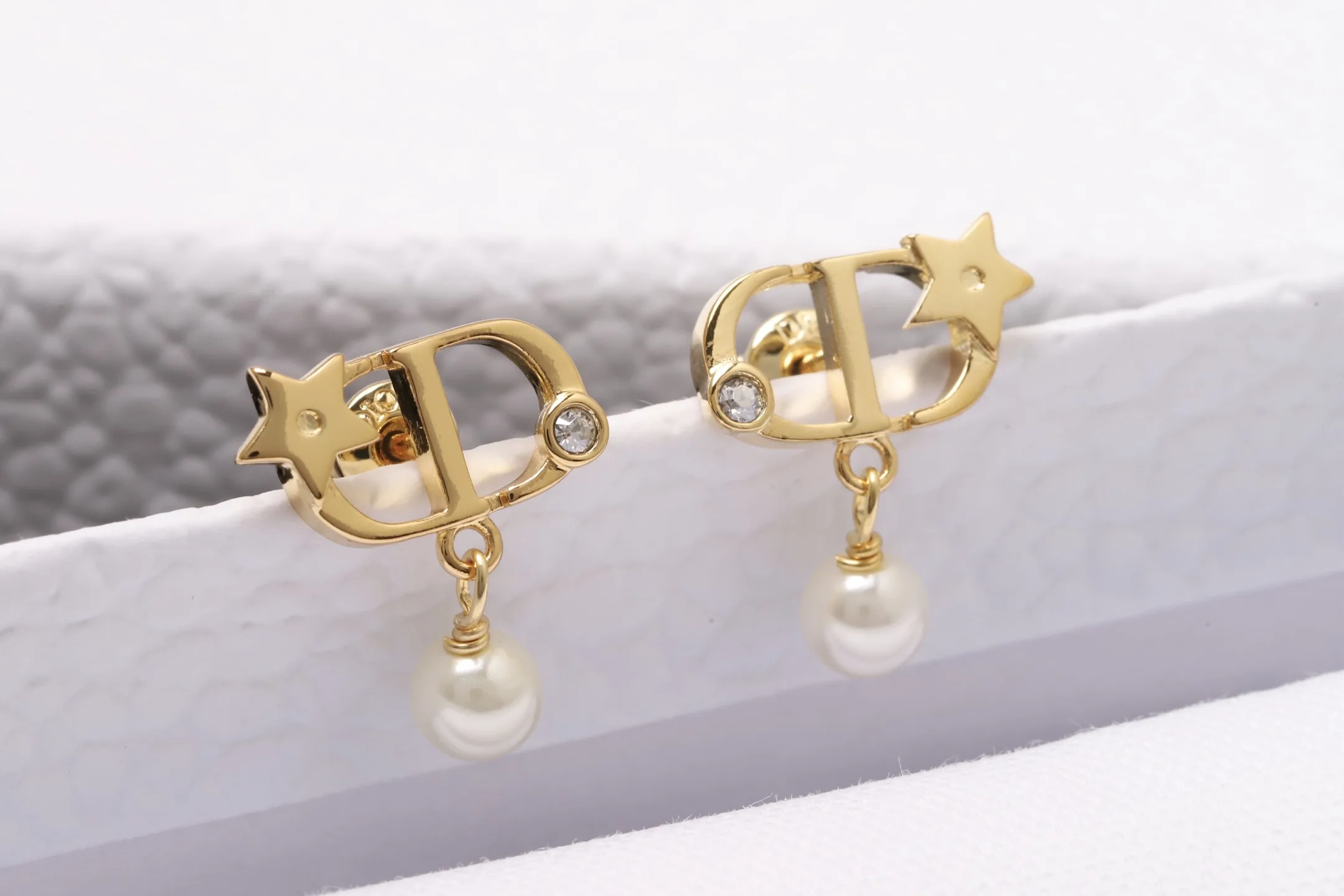 CD Navy Star and Pearl Drop Earrings D13516676 — view 7