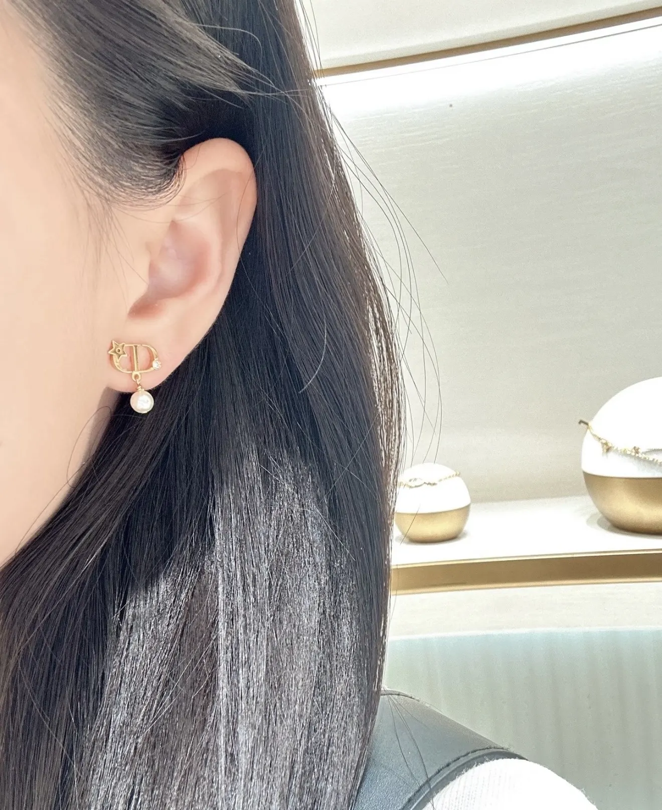 CD Navy Star and Pearl Drop Earrings D13516676 — view 9