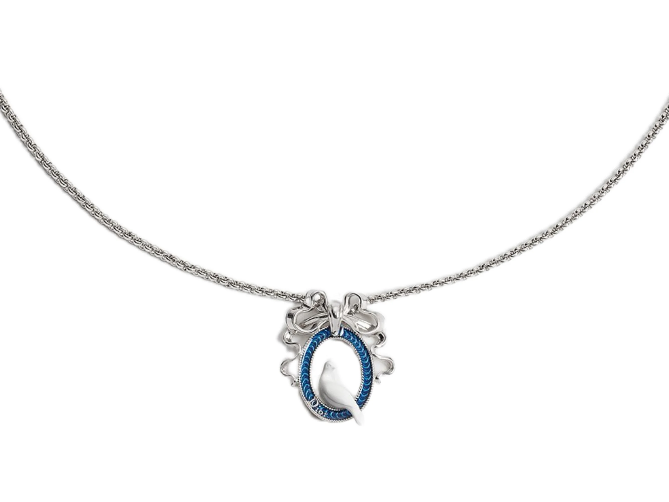 Dior Dove Cameo Pendant Necklace with Blue Enamel D13516576
