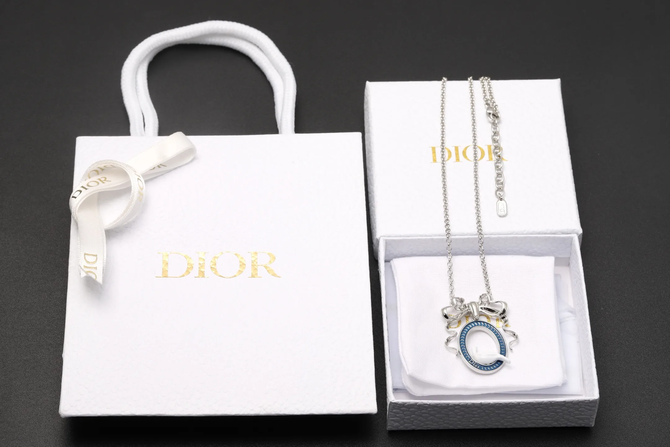 Dior Dove Cameo Pendant Necklace with Blue Enamel D13516576 — view 2