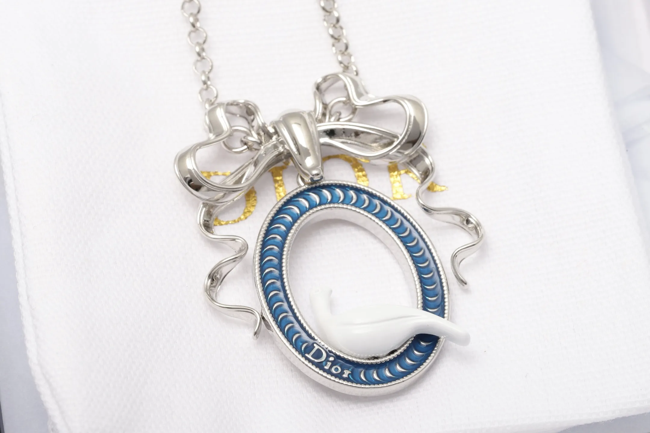 Dior Dove Cameo Pendant Necklace with Blue Enamel D13516576 — view 3