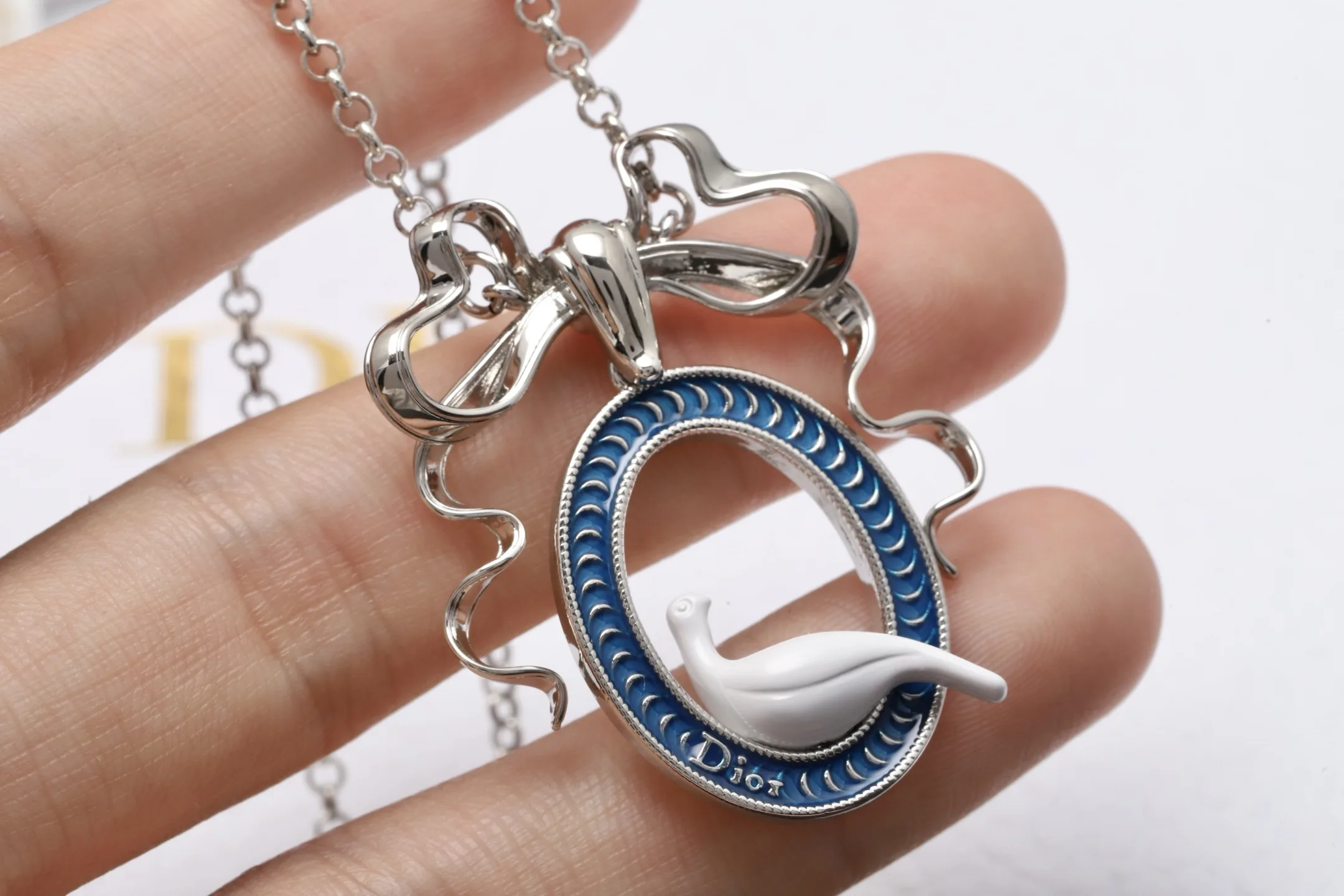 Dior Dove Cameo Pendant Necklace with Blue Enamel D13516576 — view 4