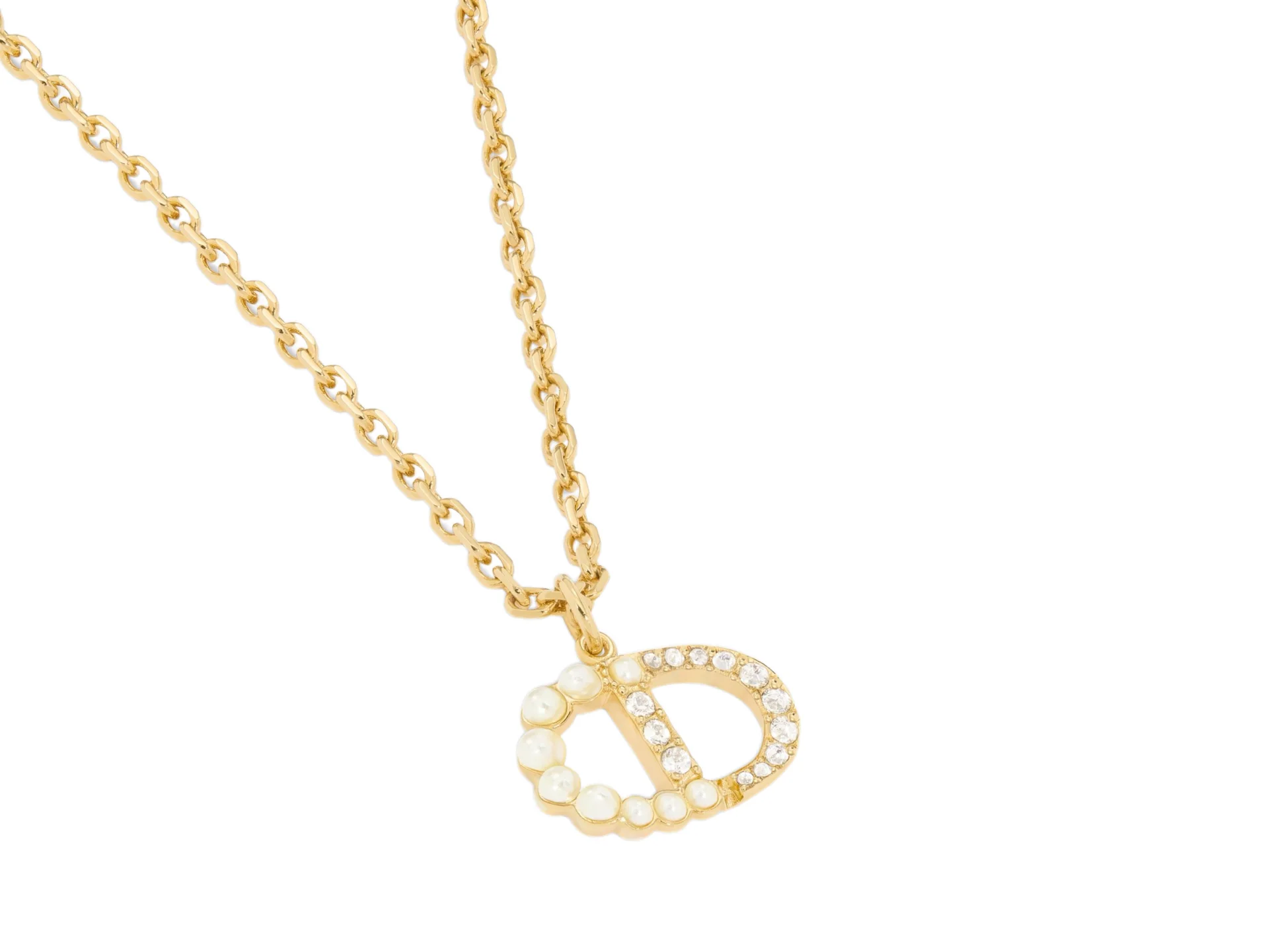 CD Logo Crystal and Resin Pearl Necklace D14017217