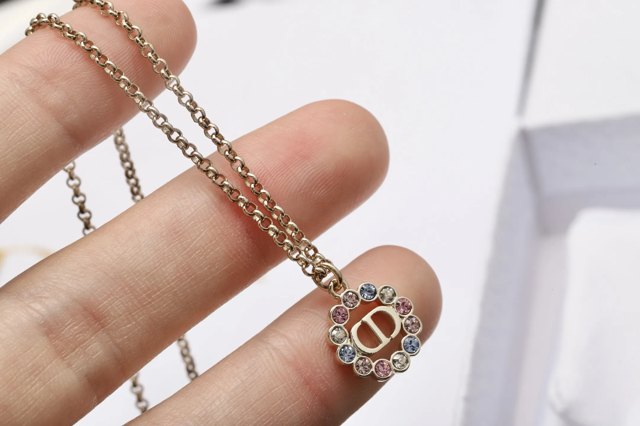 CD Logo Crystal Pendant Necklace D14017103 — view 5