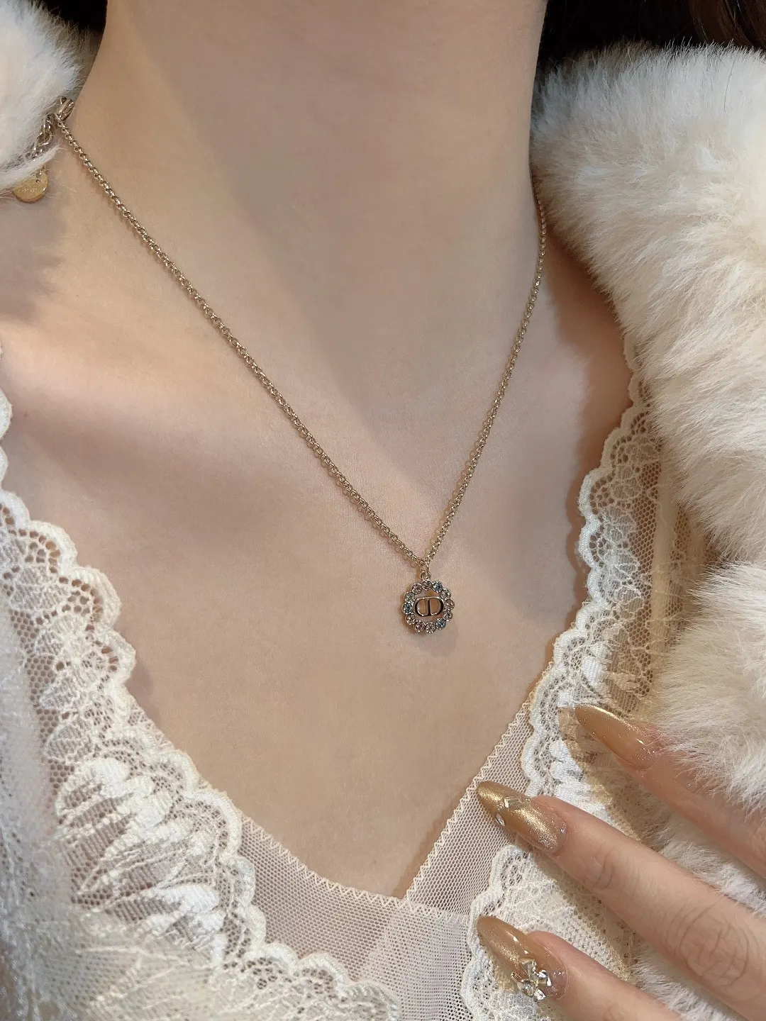 CD Logo Crystal Pendant Necklace D14017103 — view 8