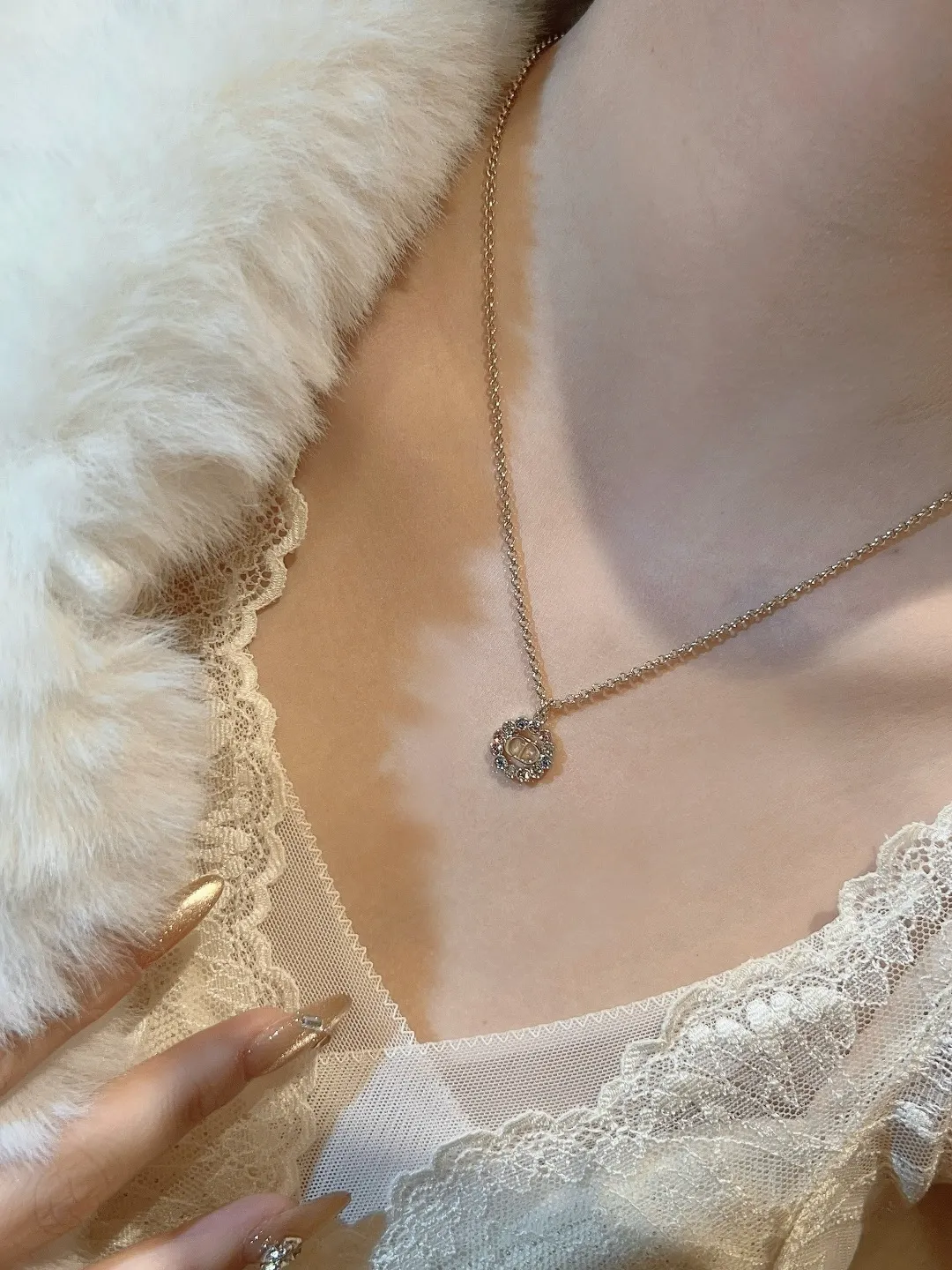 CD Logo Crystal Pendant Necklace D14017103 — view 9