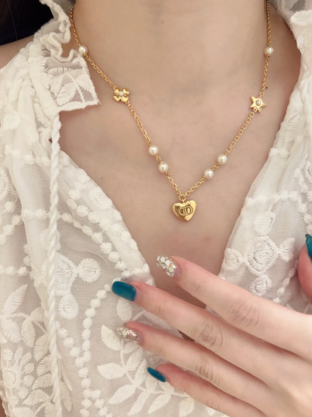 Dior Heart and Star Charm Pearl Necklace D14517269 — view 8