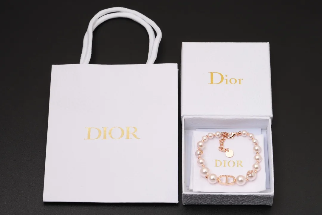 CD Logo Faux Pearl Bracelet (Gold-Plated Brass) D14517259 — view 2