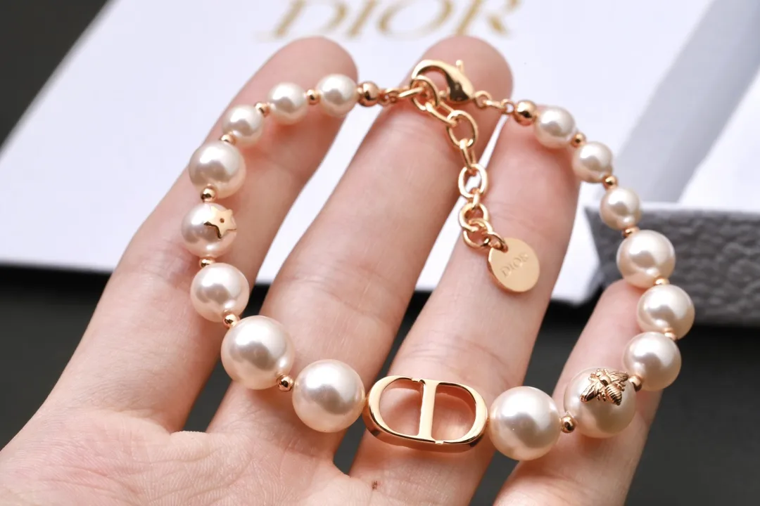 CD Logo Faux Pearl Bracelet (Gold-Plated Brass) D14517259 — view 6