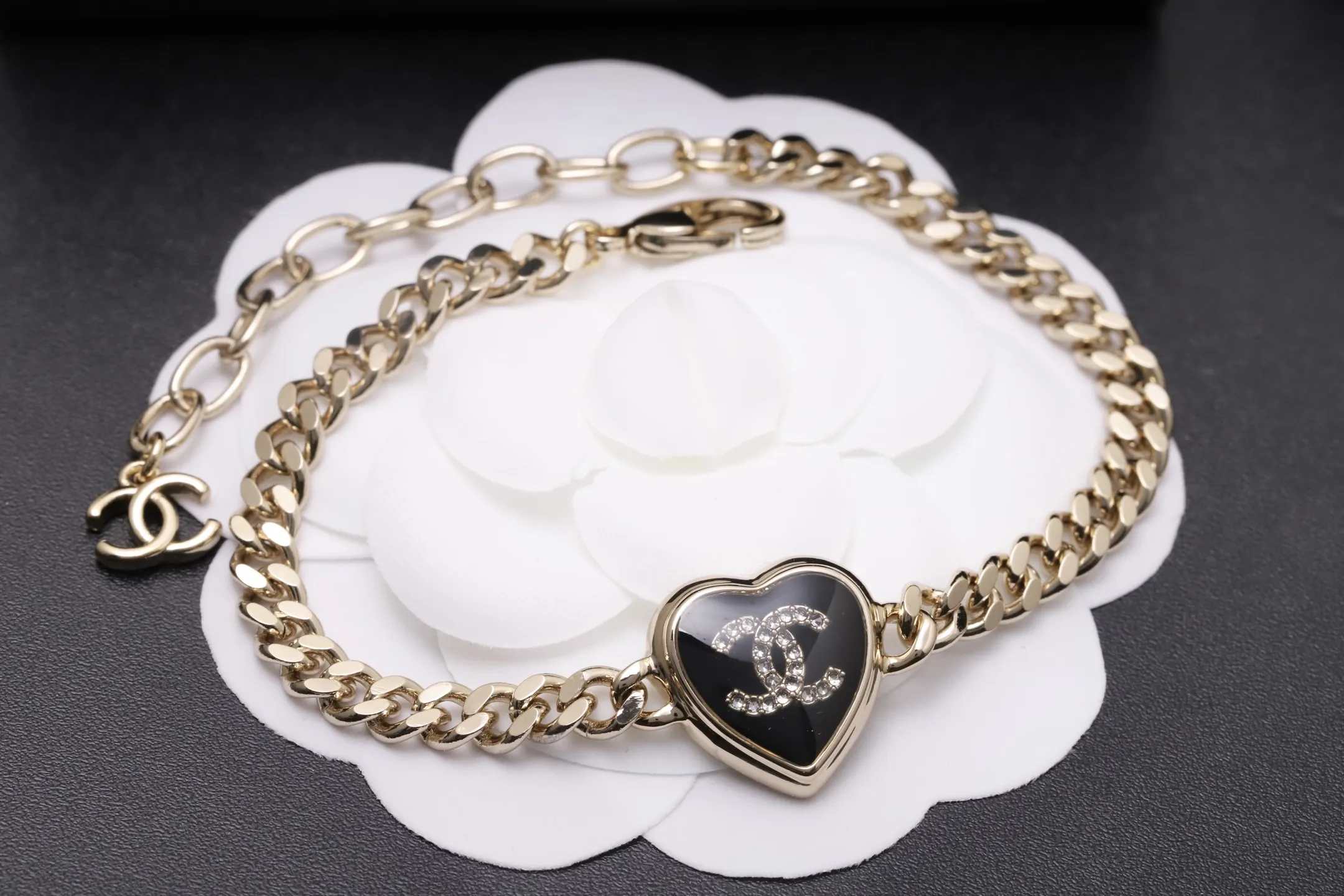 Heart Obsidian Charm Chain Bracelet D11517373 — view 7