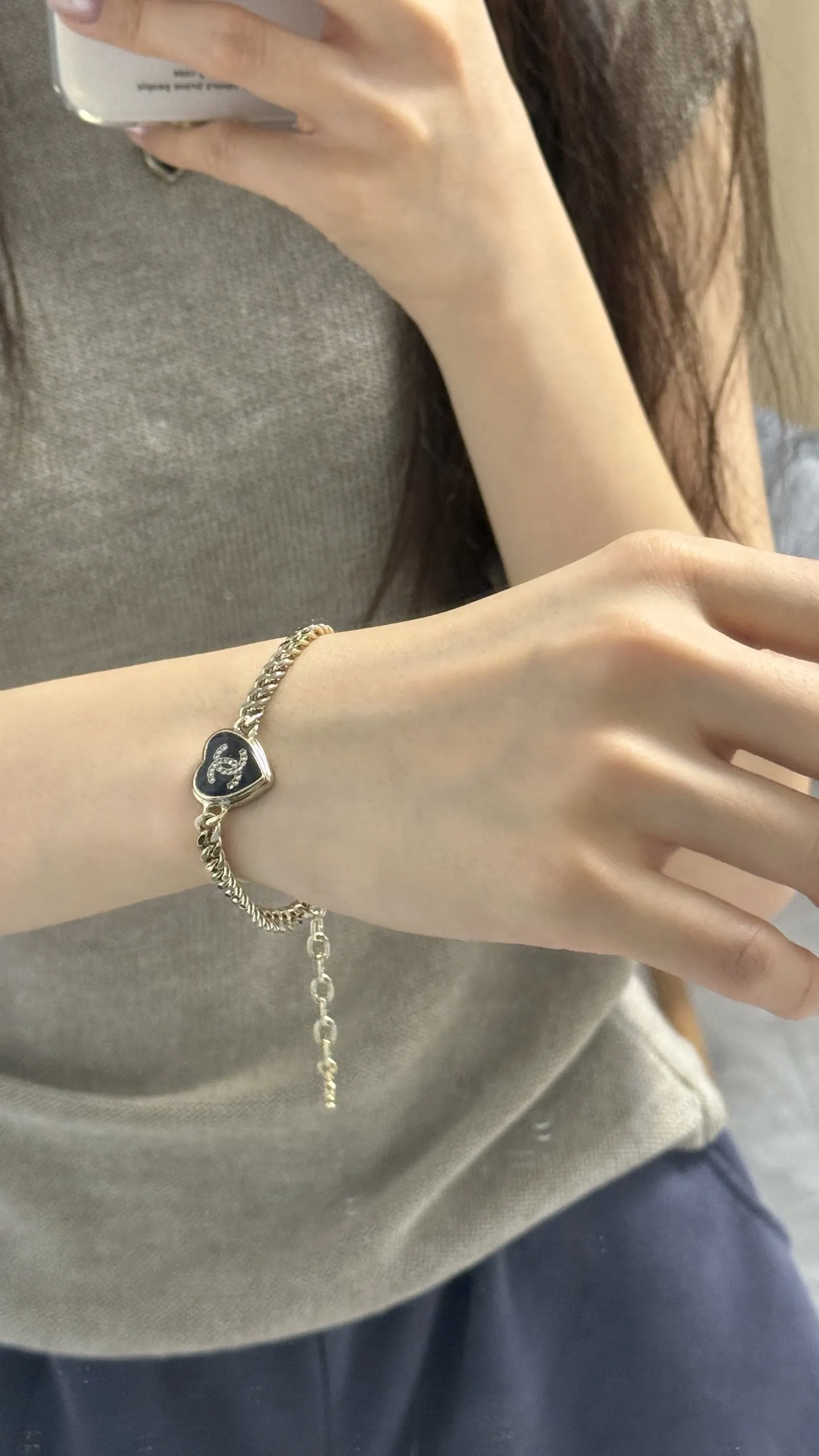 Heart Obsidian Charm Chain Bracelet D11517373 — view 8