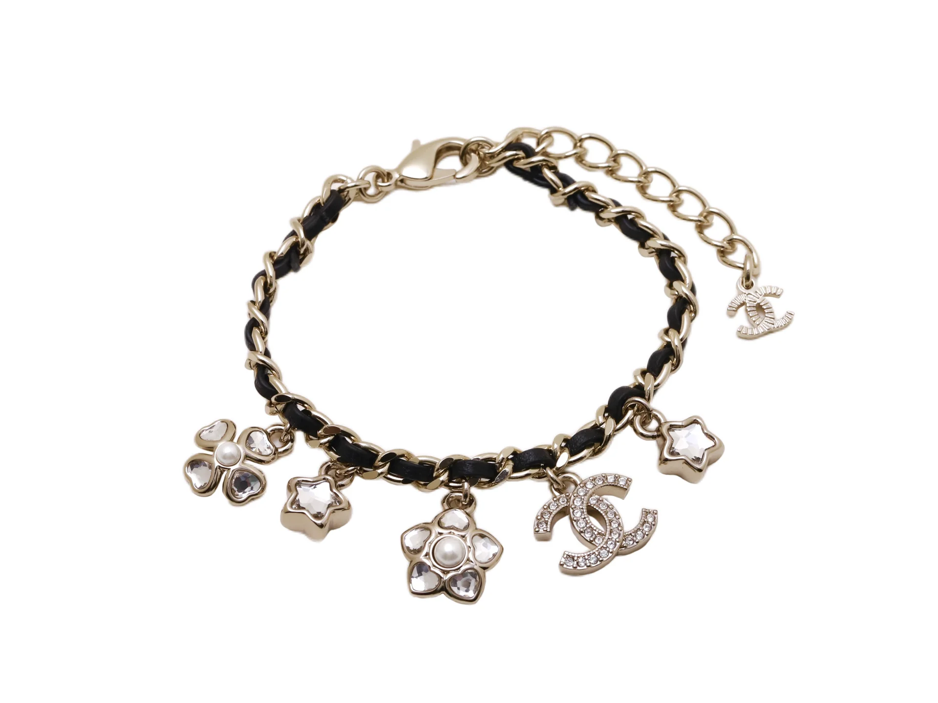 Multi-Charm Interwoven Leather Chain Bracelet D16017338