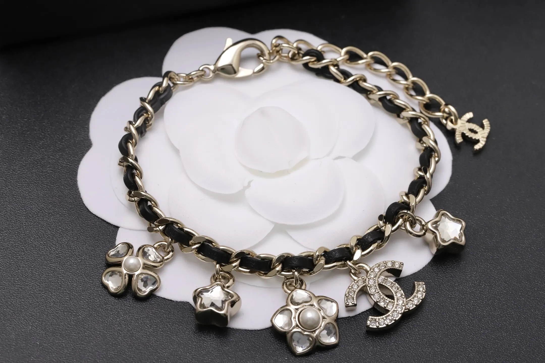 Multi-Charm Interwoven Leather Chain Bracelet D16017338 — view 3