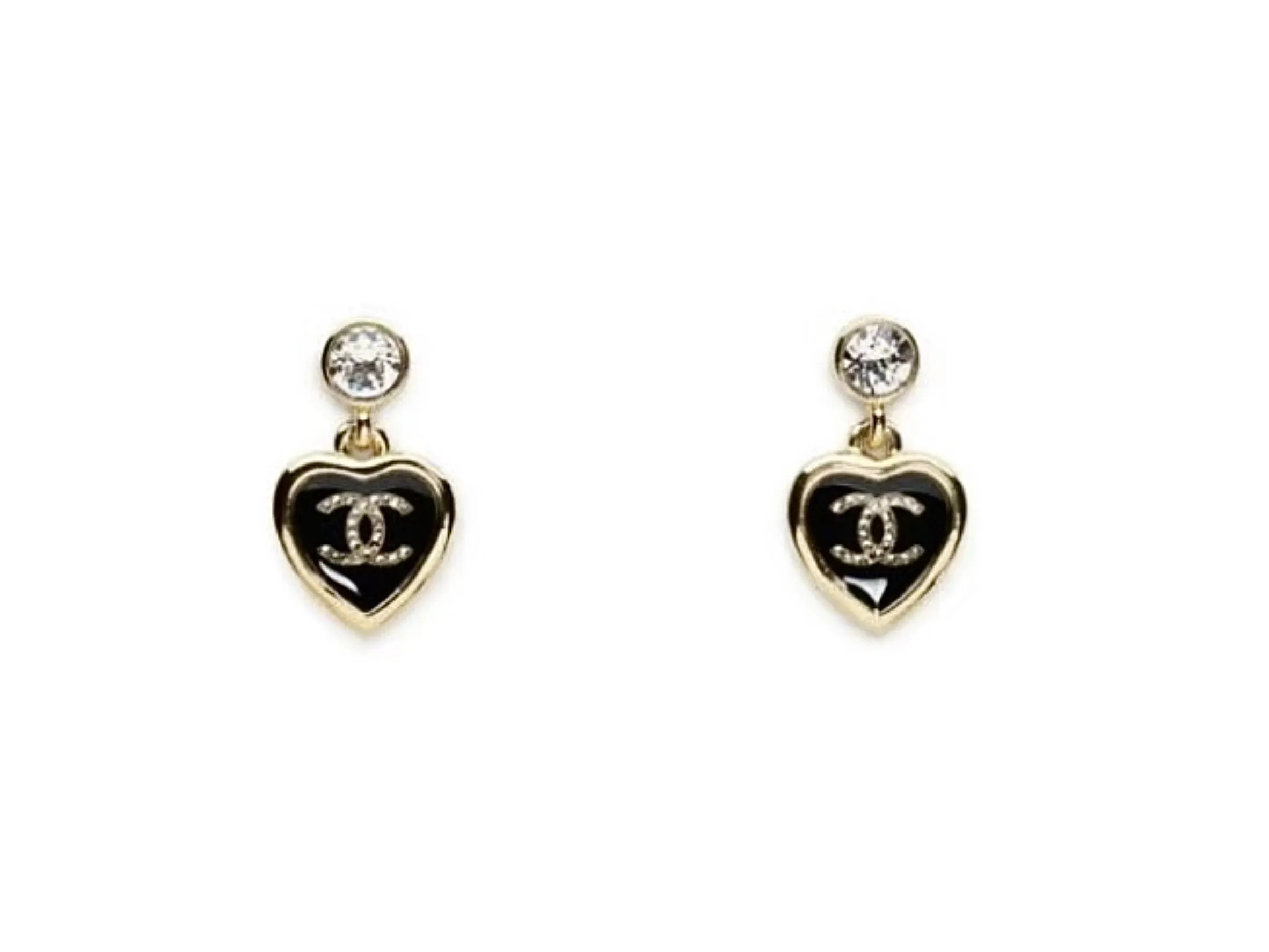 Heart Obsidian Drop Earrings with CC Logo D12517371