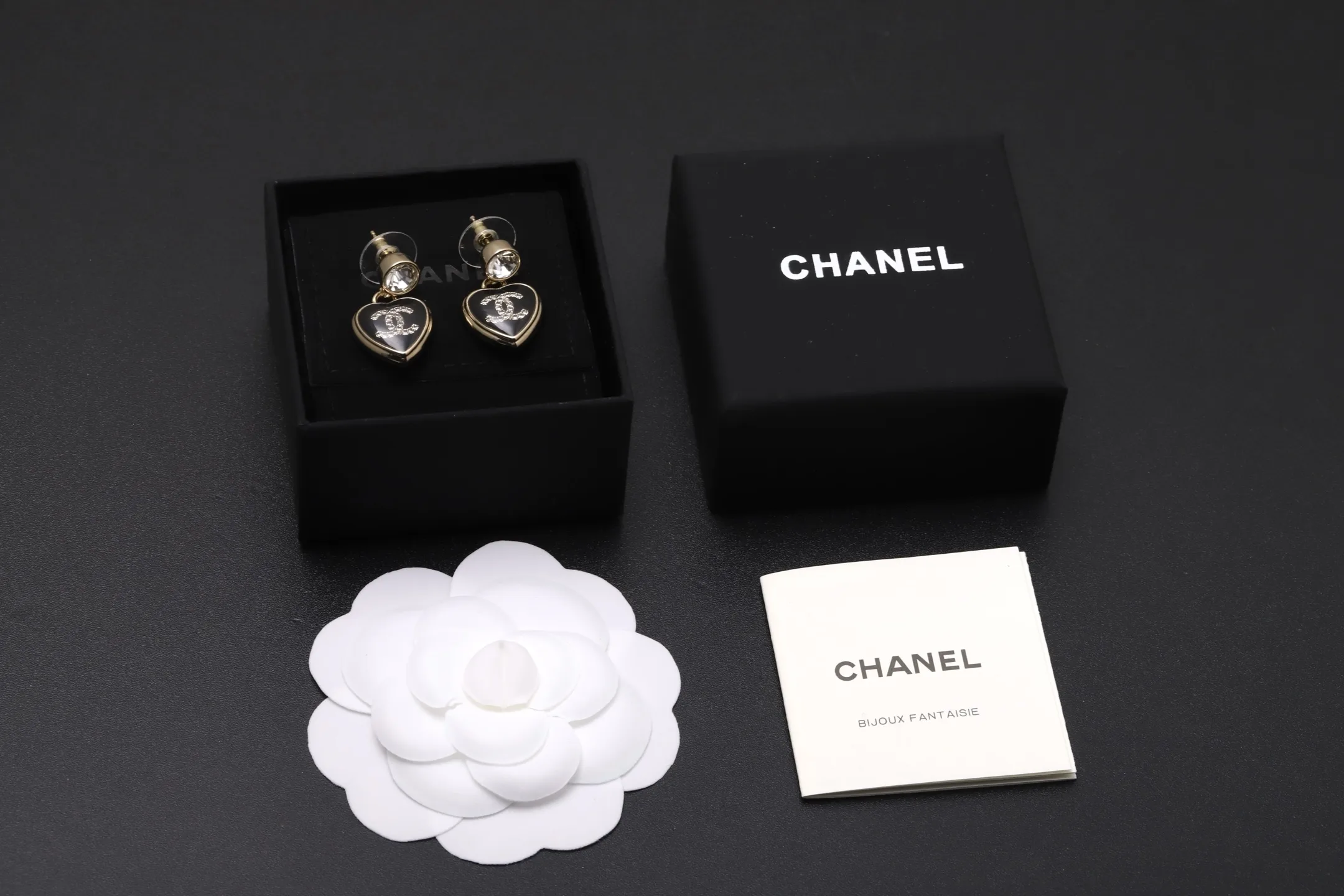 Heart Obsidian Drop Earrings with CC Logo D12517371 — view 2