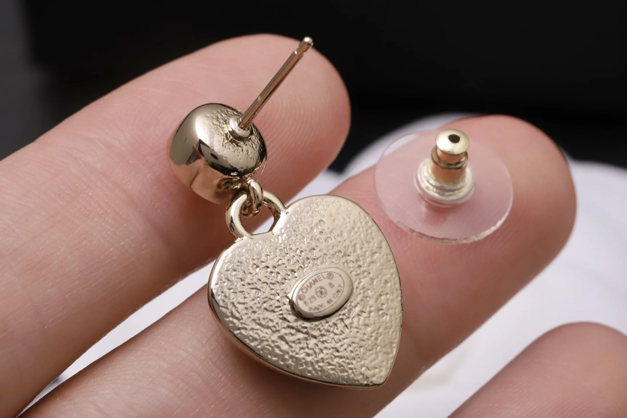 Heart Obsidian Drop Earrings with CC Logo D12517371 — view 5