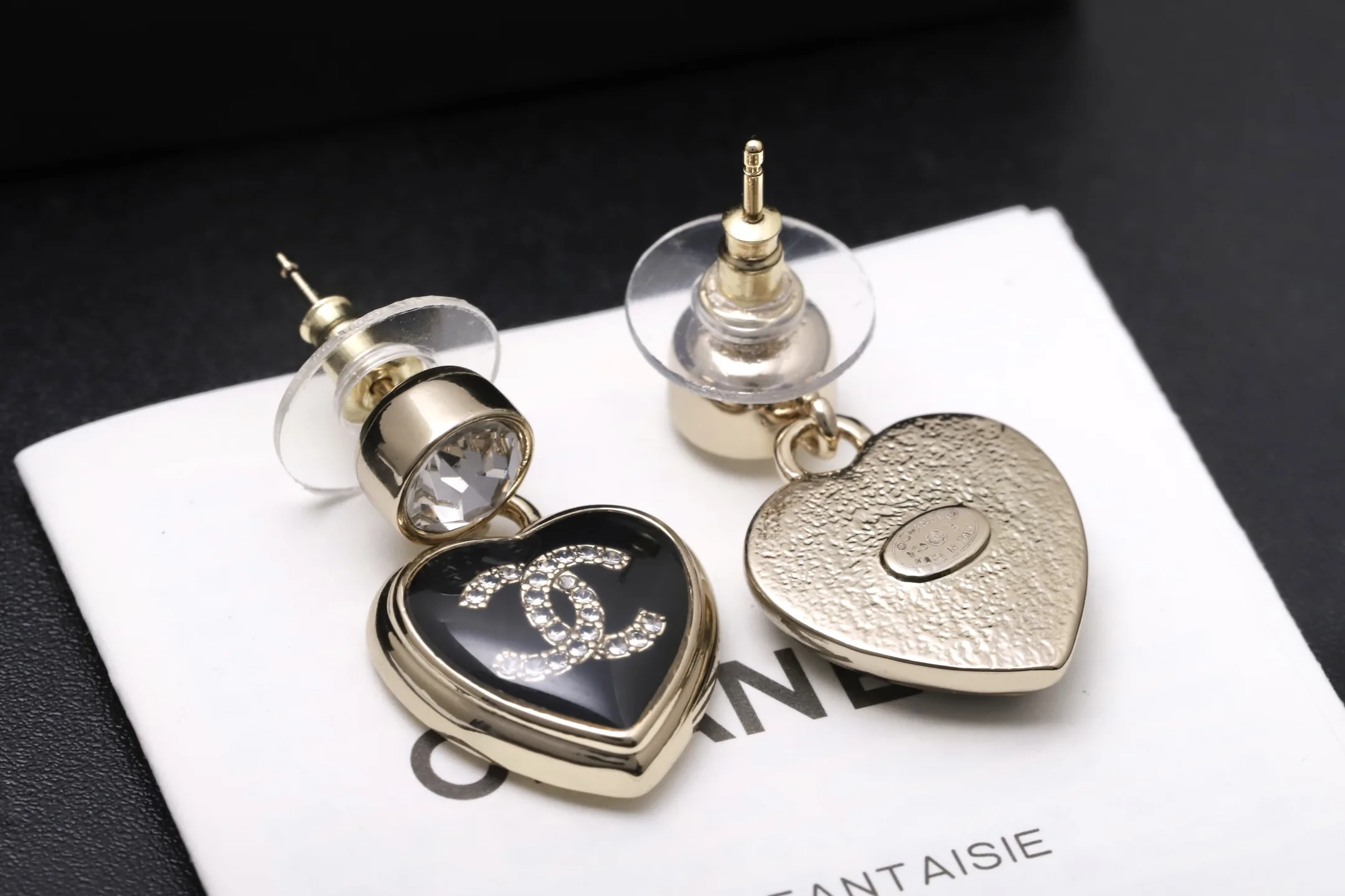 Heart Obsidian Drop Earrings with CC Logo D12517371 — view 6