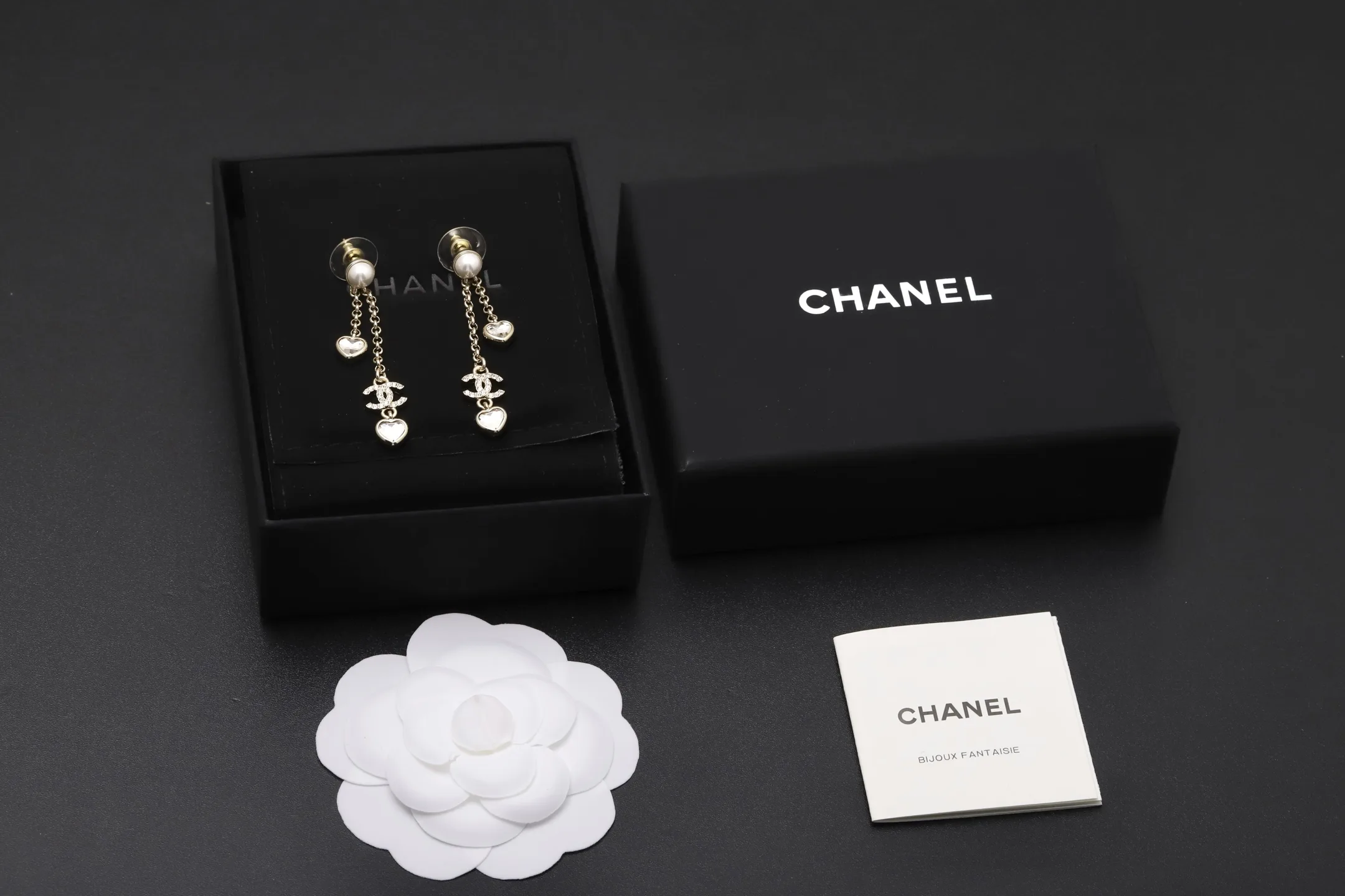 Crystal Heart and CC Logo Drop Earrings D15017331