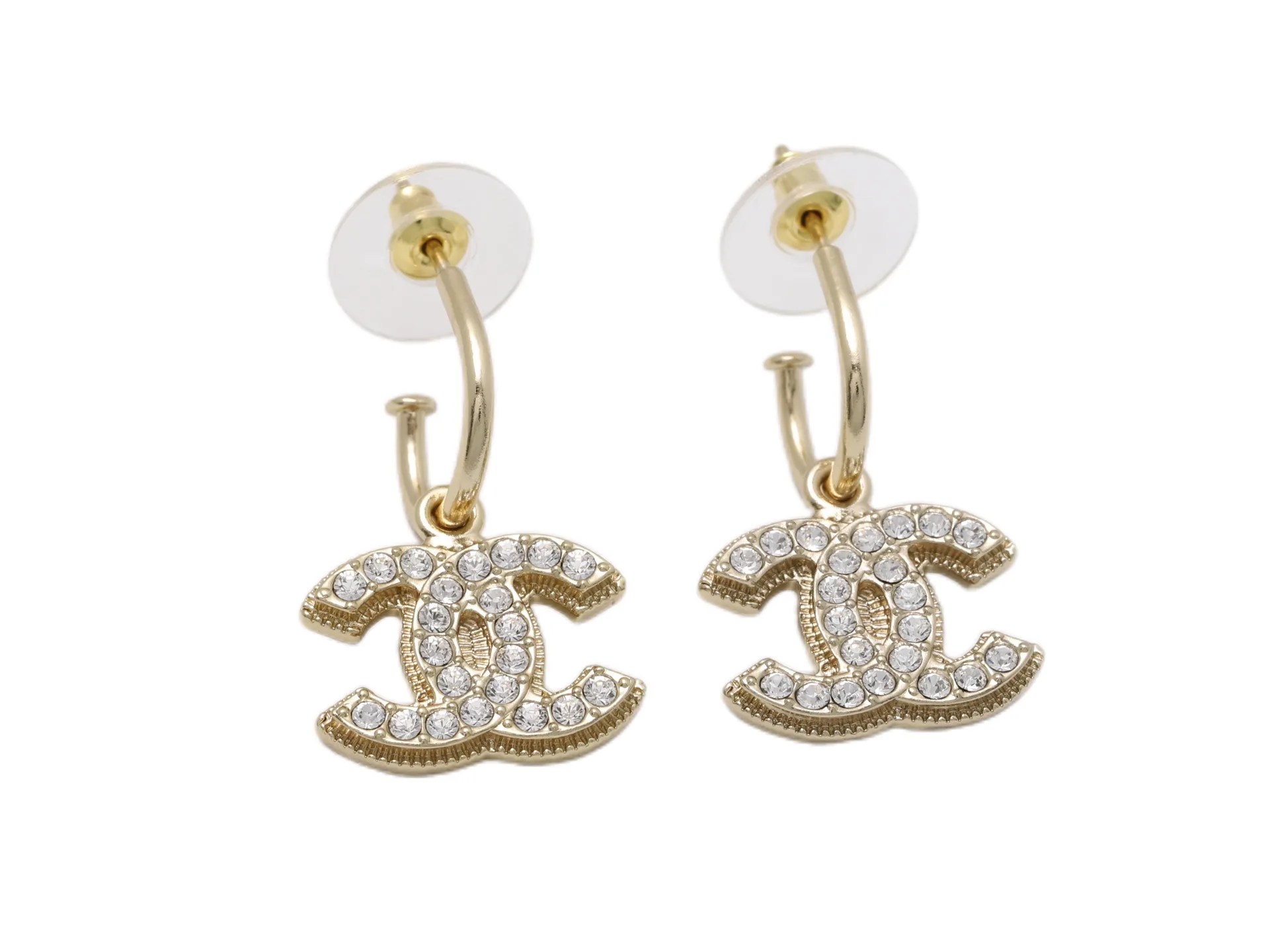 Vintage Crystal-Embellished Double C Hoop Earrings D13517064