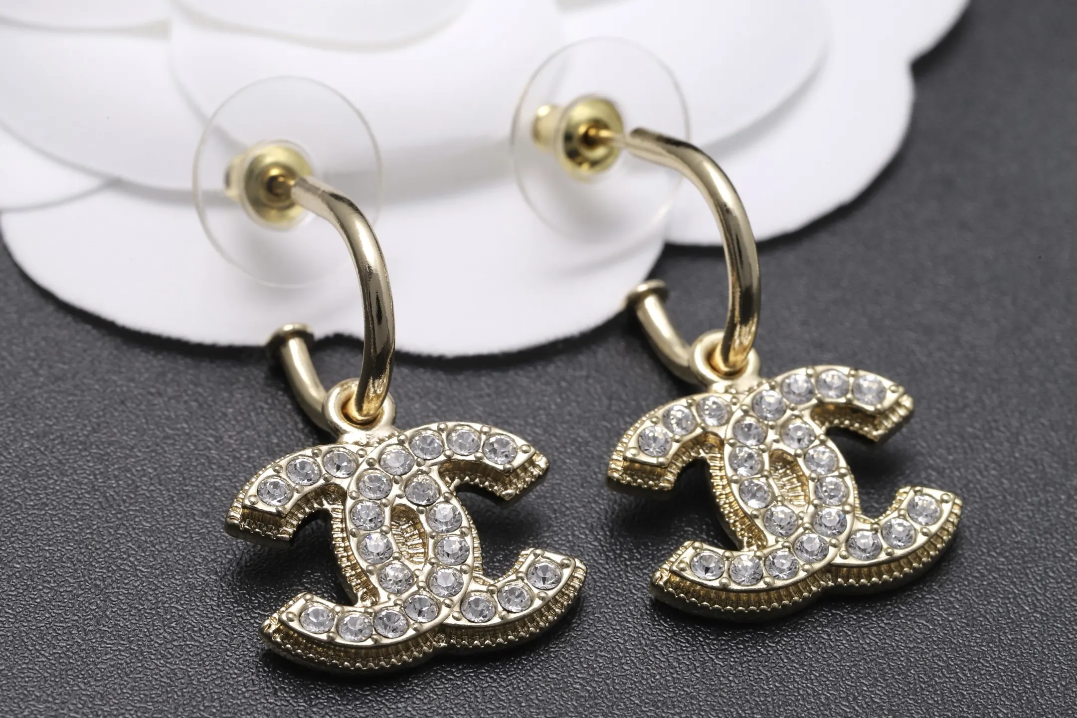 Vintage Crystal-Embellished Double C Hoop Earrings D13517064 — view 4