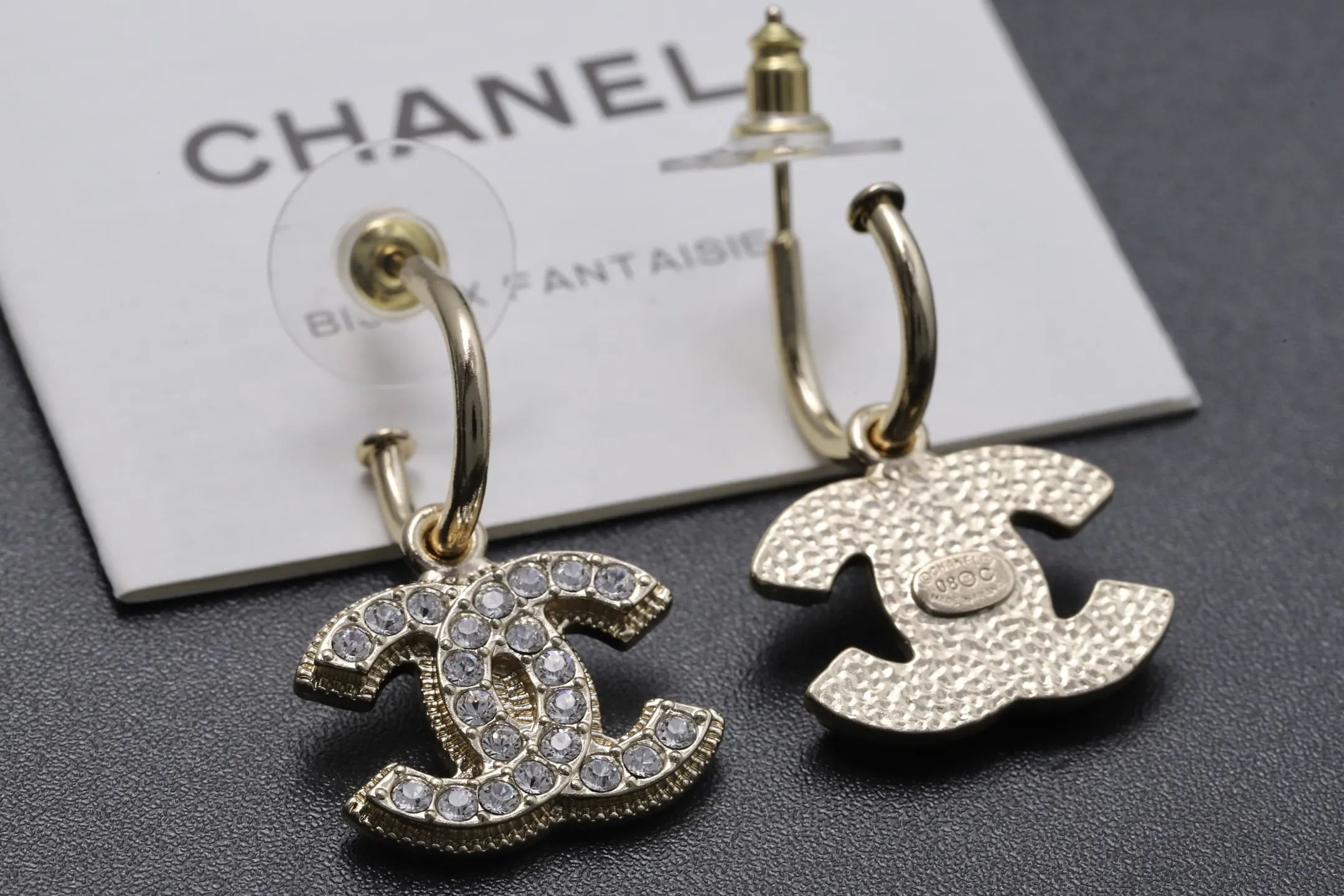 Vintage Crystal-Embellished Double C Hoop Earrings D13517064 — view 5