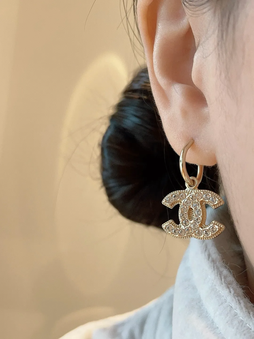Vintage Crystal-Embellished Double C Hoop Earrings D13517064 — view 8