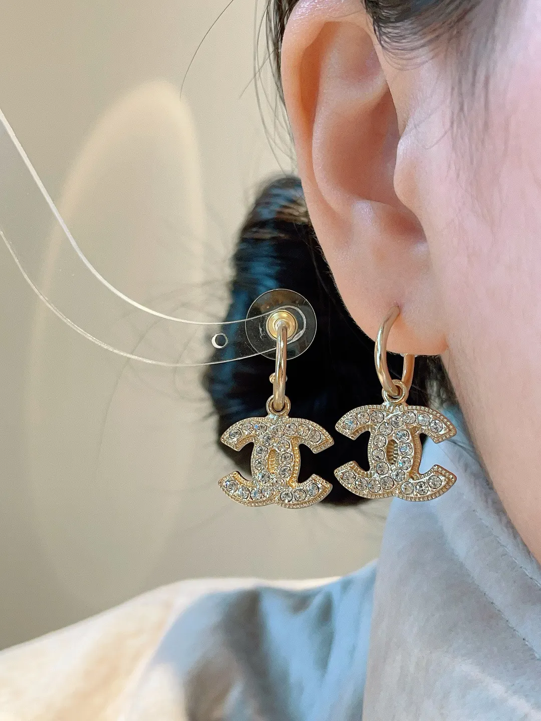 Vintage Crystal-Embellished Double C Hoop Earrings D13517064 — view 9