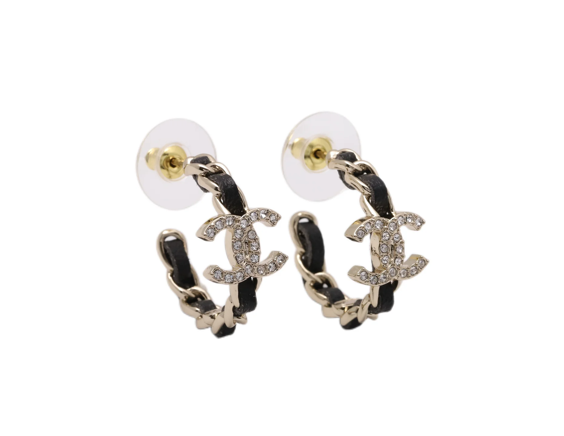 Leather-Intertwined CC Logo Hoop Earrings D14017205