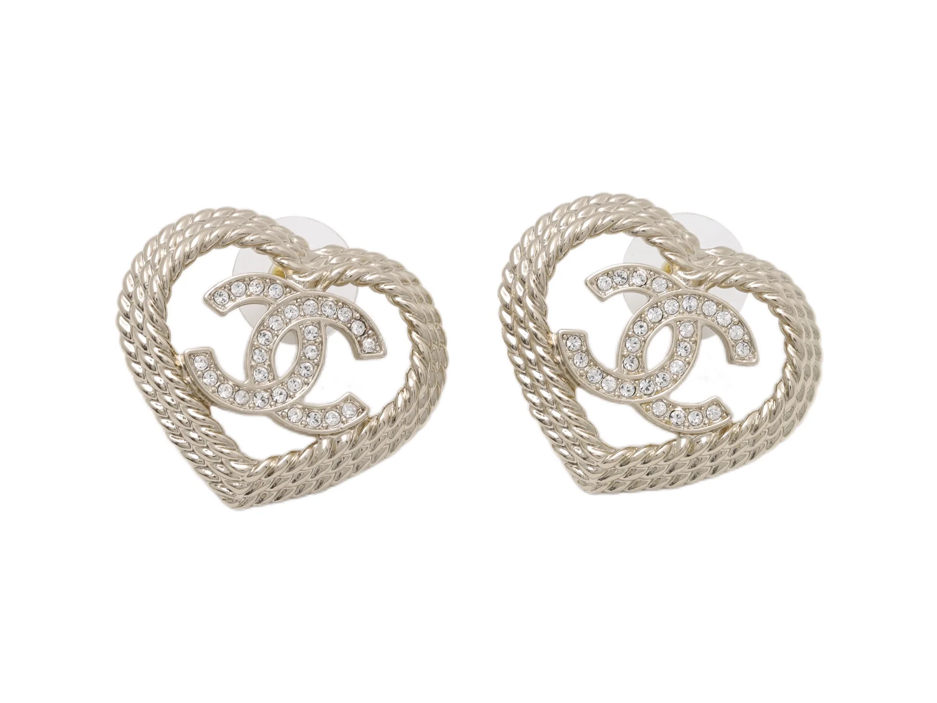 Crystal-Embellished Heart CC Stud Earrings D14017034