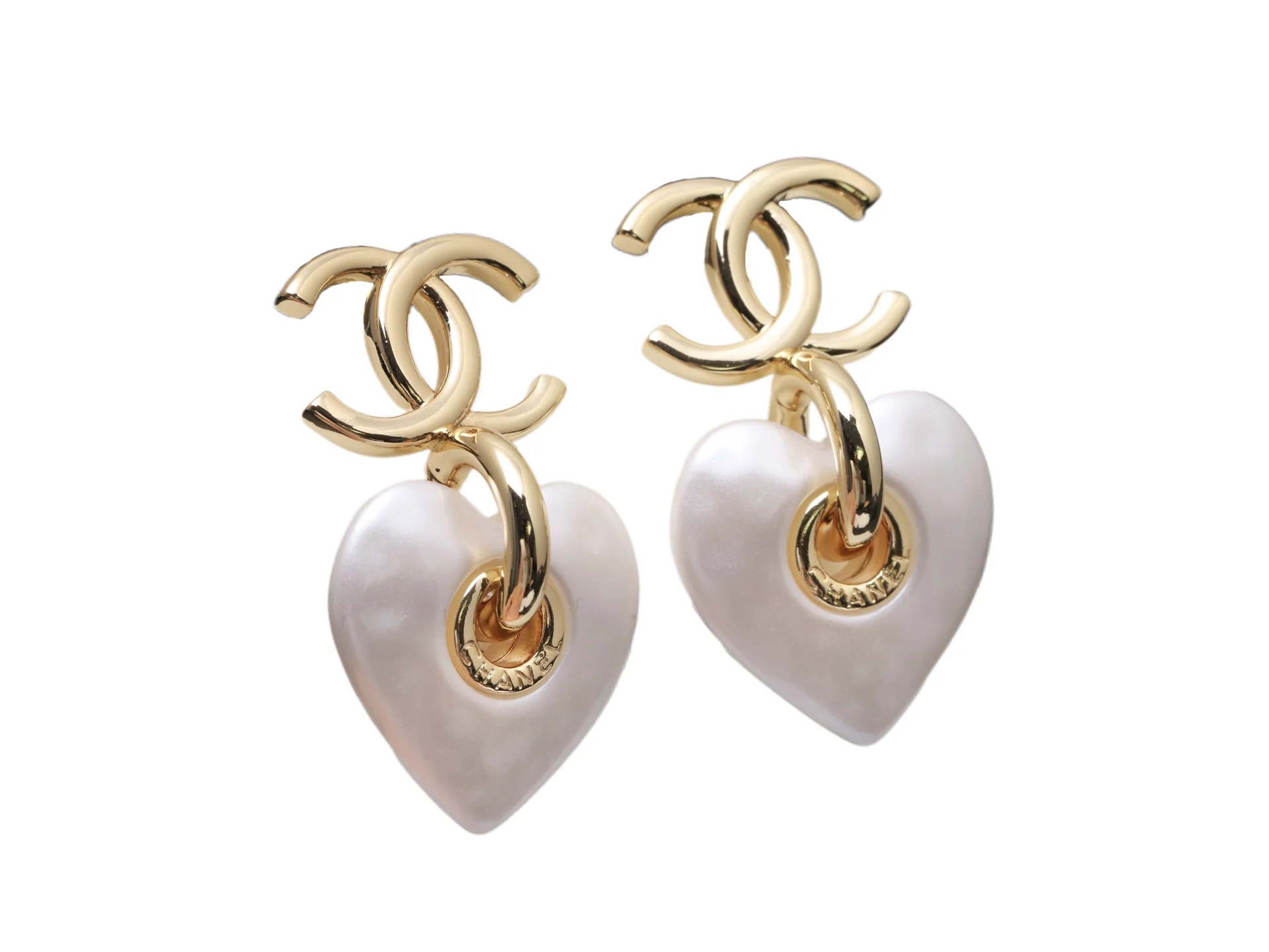 Double C Heart Pearl Drop Earrings D16517438