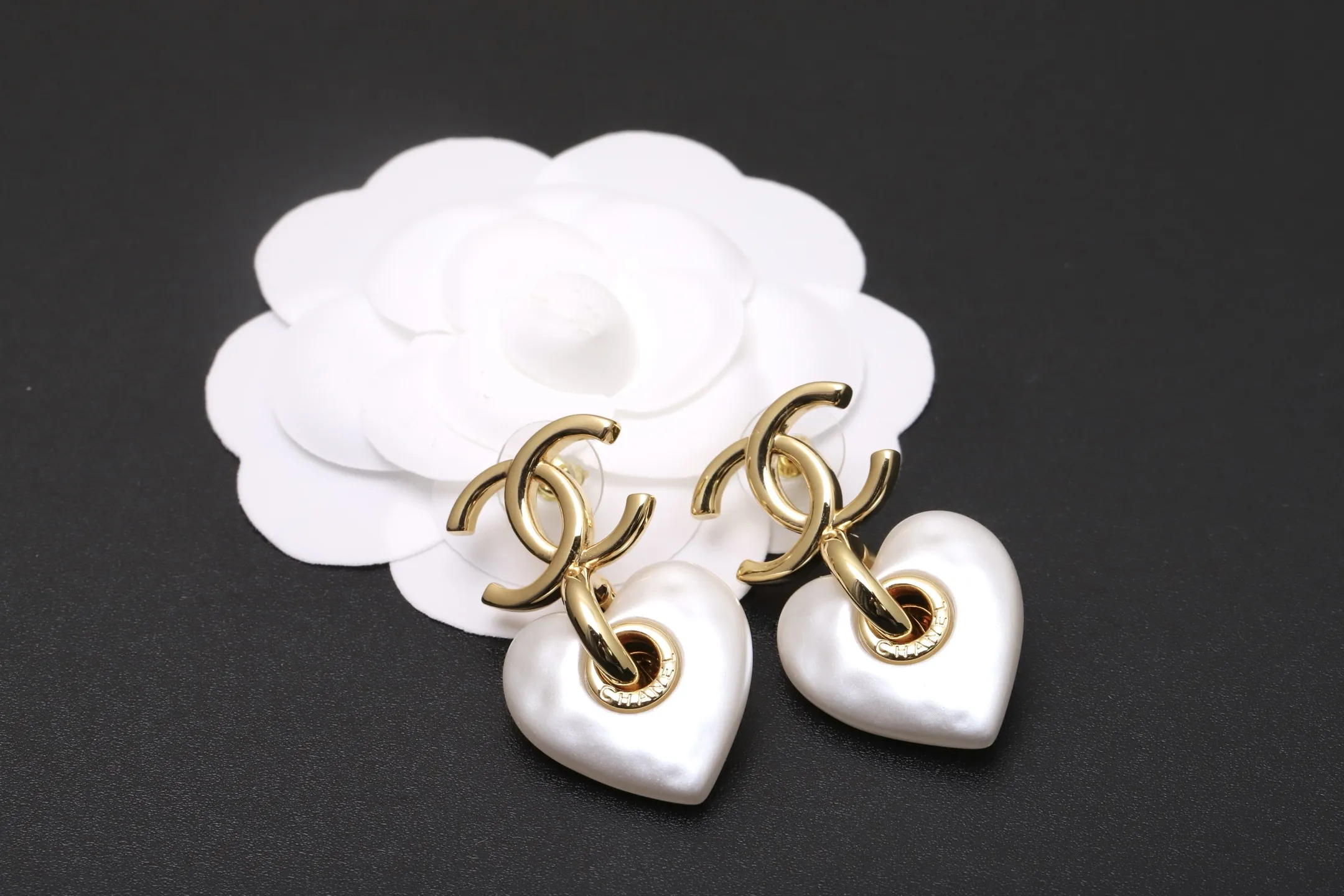 Double C Heart Pearl Drop Earrings D16517438 — view 3