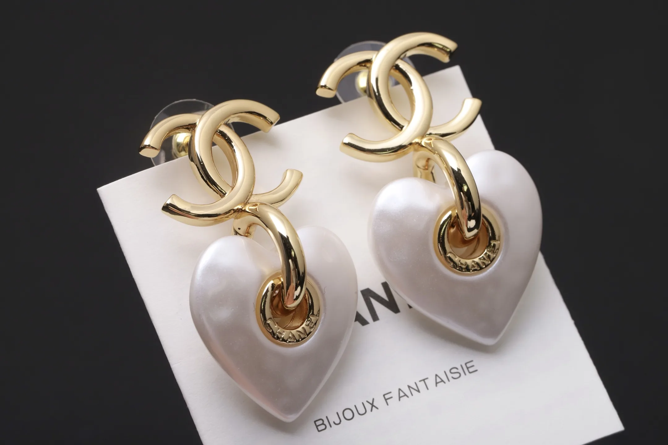 Double C Heart Pearl Drop Earrings D16517438 — view 4