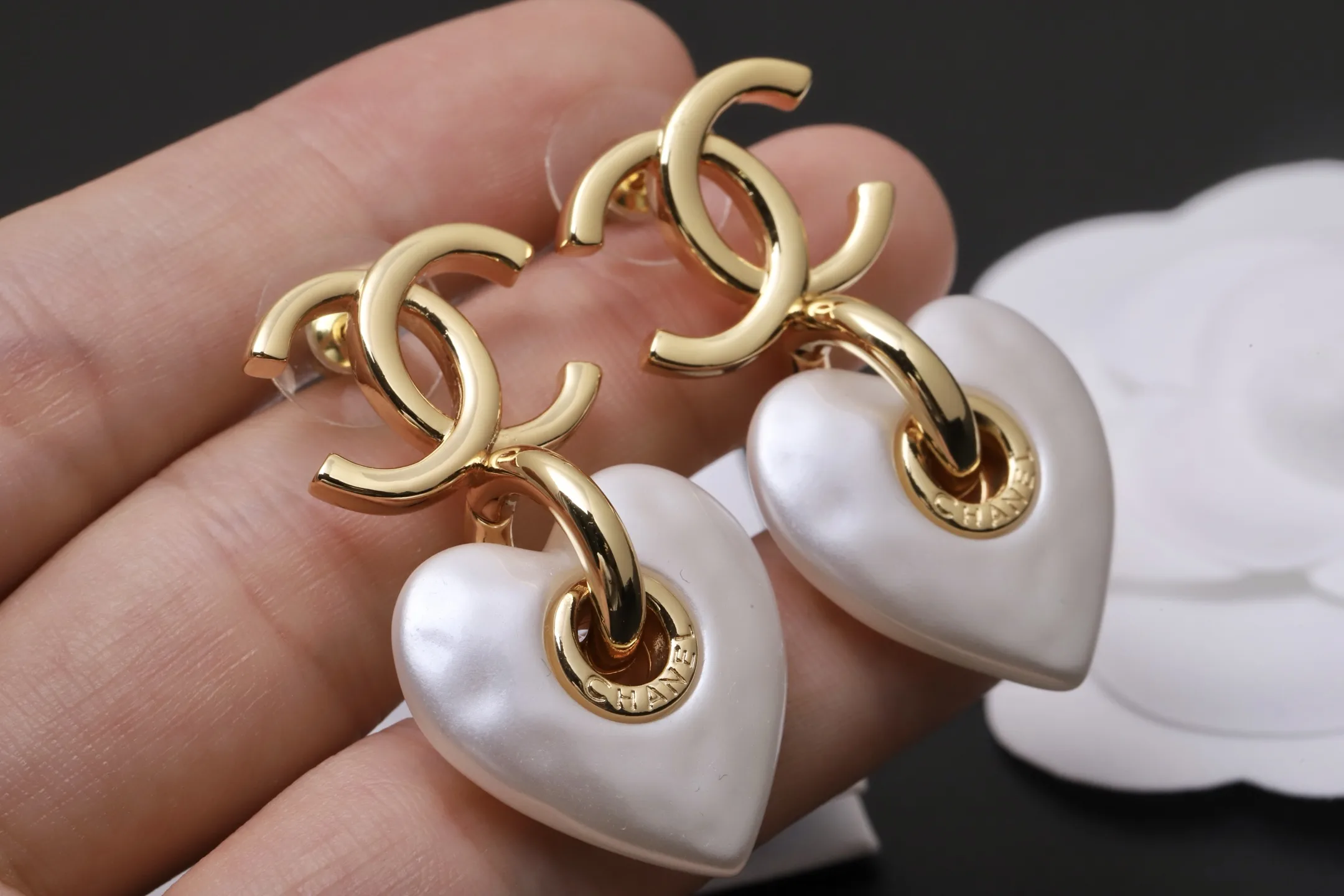 Double C Heart Pearl Drop Earrings D16517438 — view 5