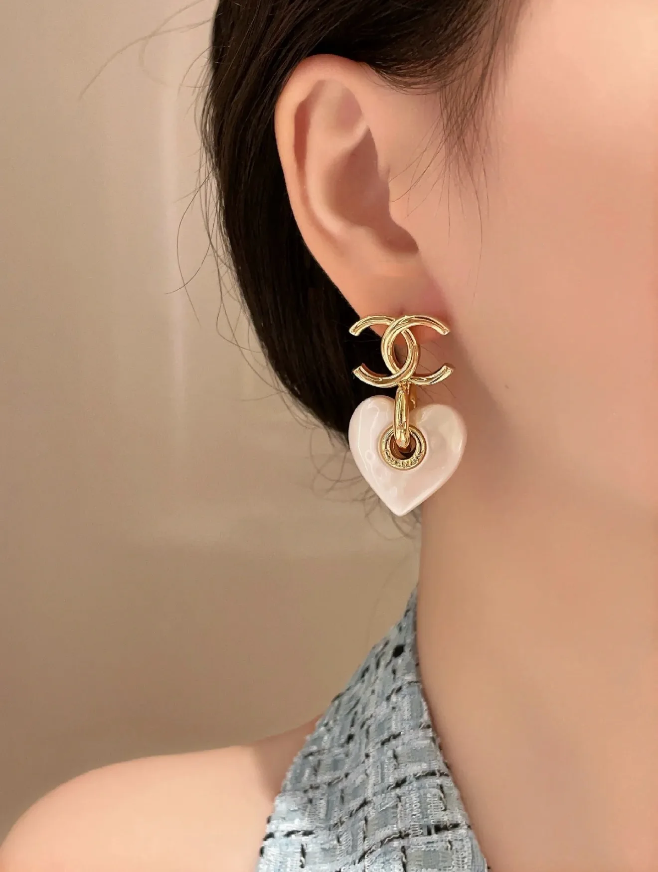 Double C Heart Pearl Drop Earrings D16517438 — view 8