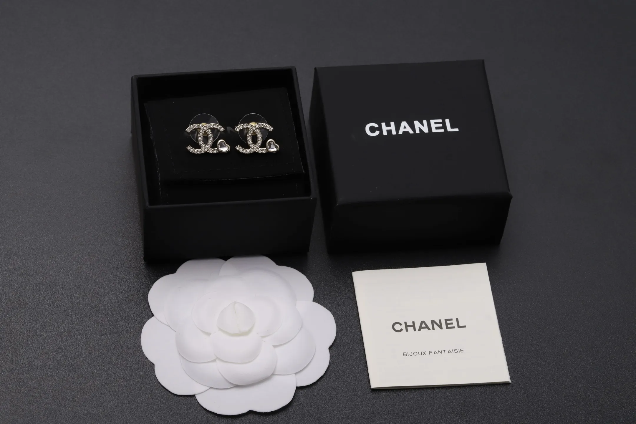 Crystal Double C Heart Stud Earrings D14016618 — view 2