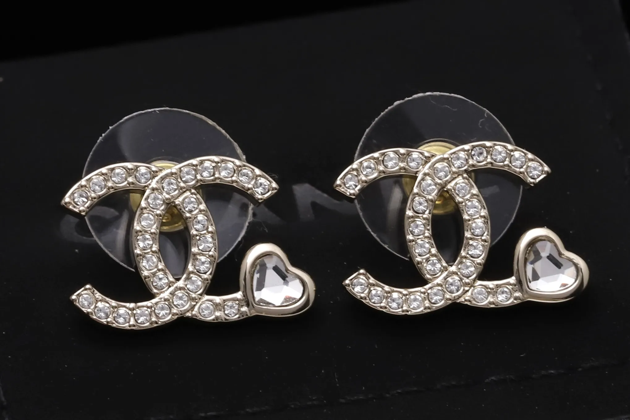 Crystal Double C Heart Stud Earrings D14016618 — view 3