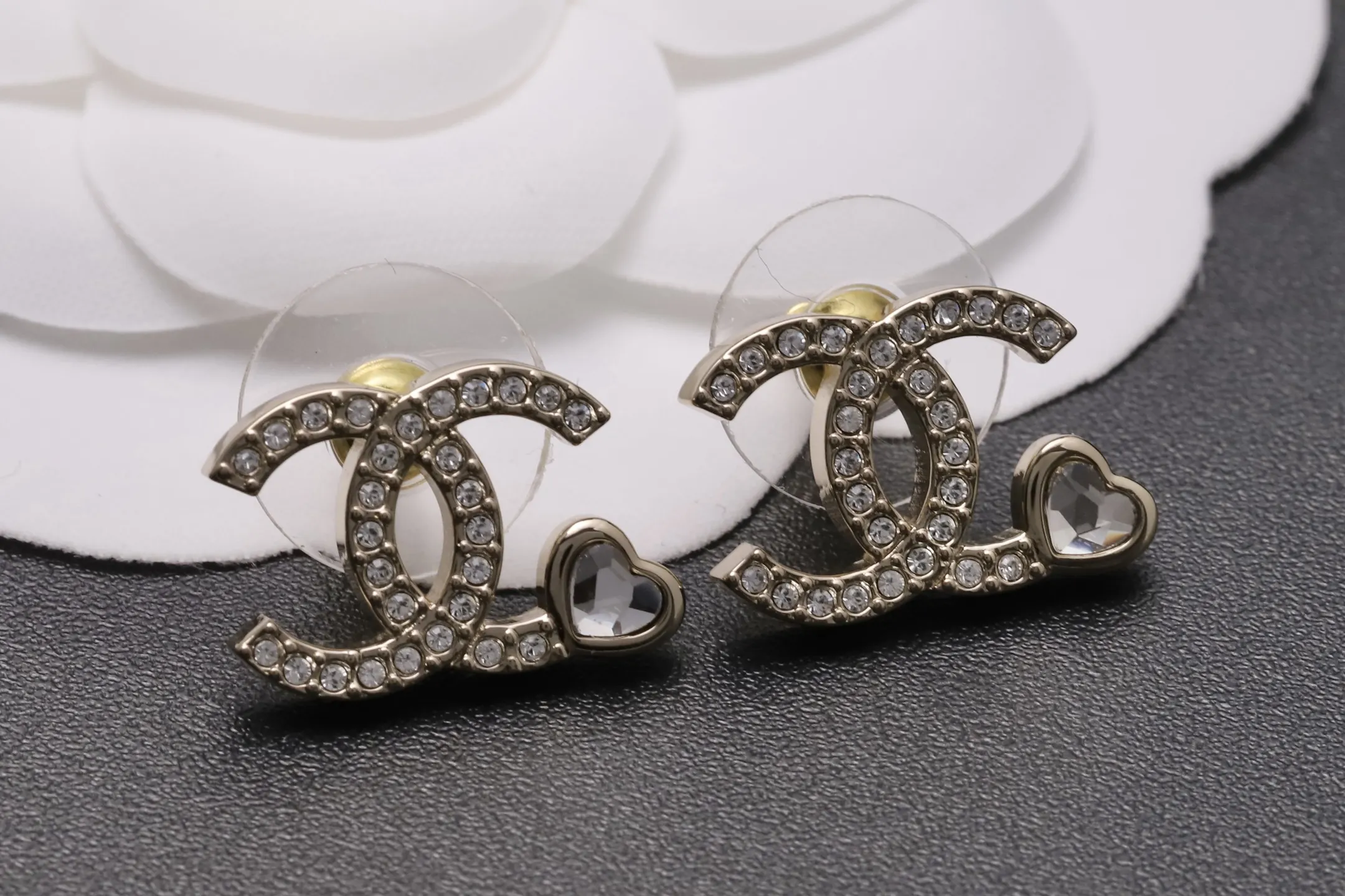 Crystal Double C Heart Stud Earrings D14016618 — view 4