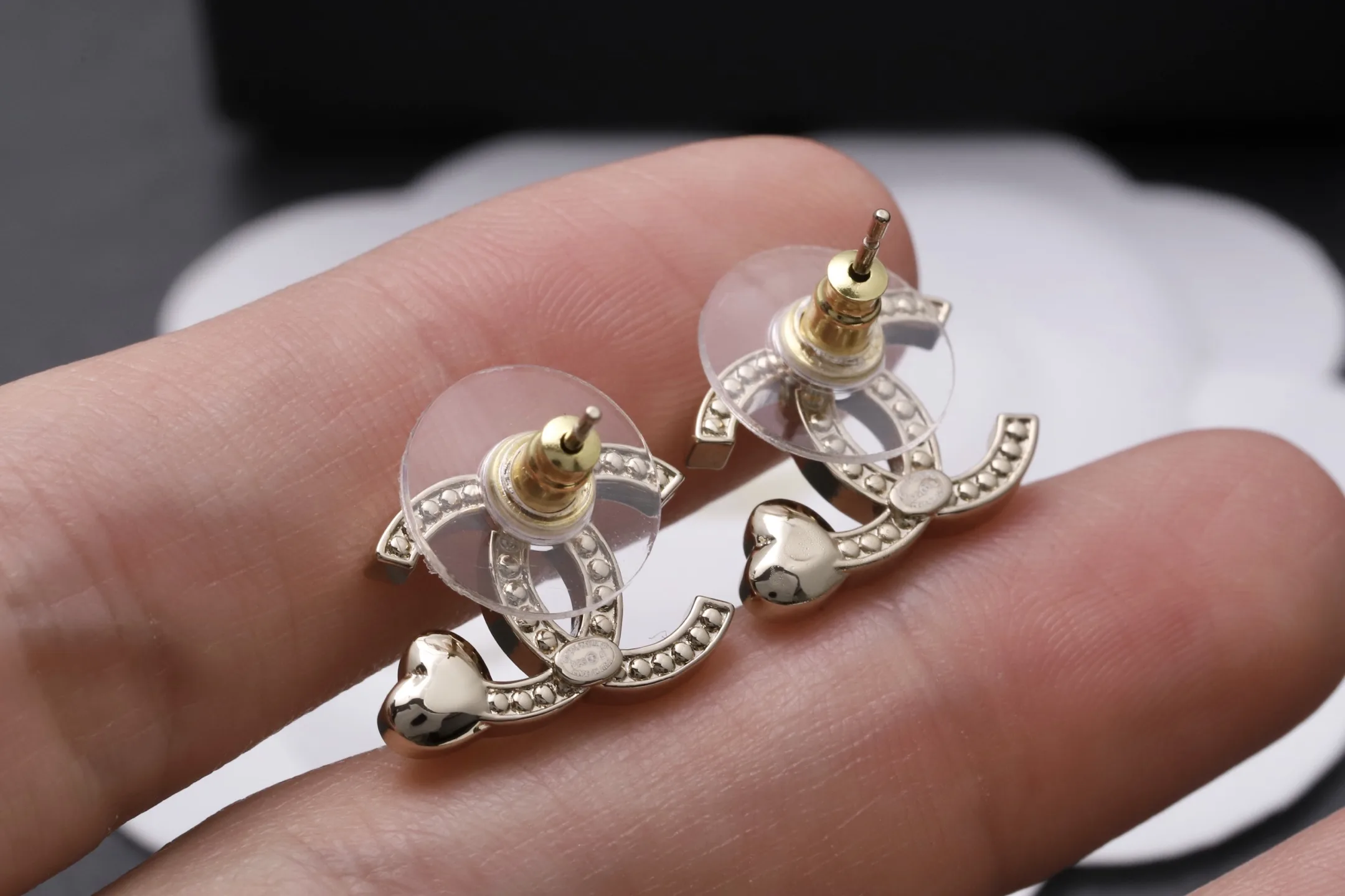 Crystal Double C Heart Stud Earrings D14016618 — view 6