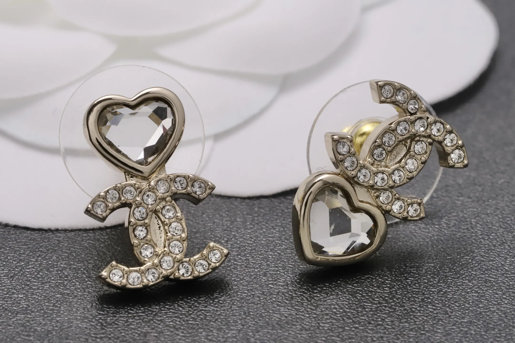 Crystal Heart Double C Stud Earrings D13517242 — view 3
