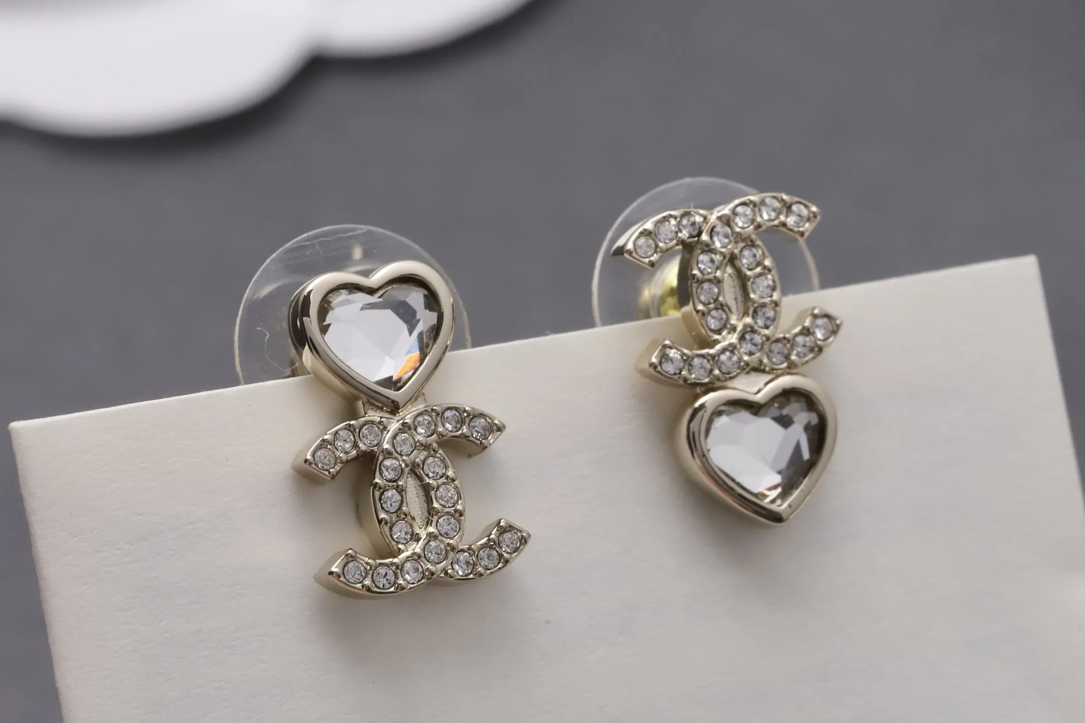 Crystal Heart Double C Stud Earrings D13517242 — view 4