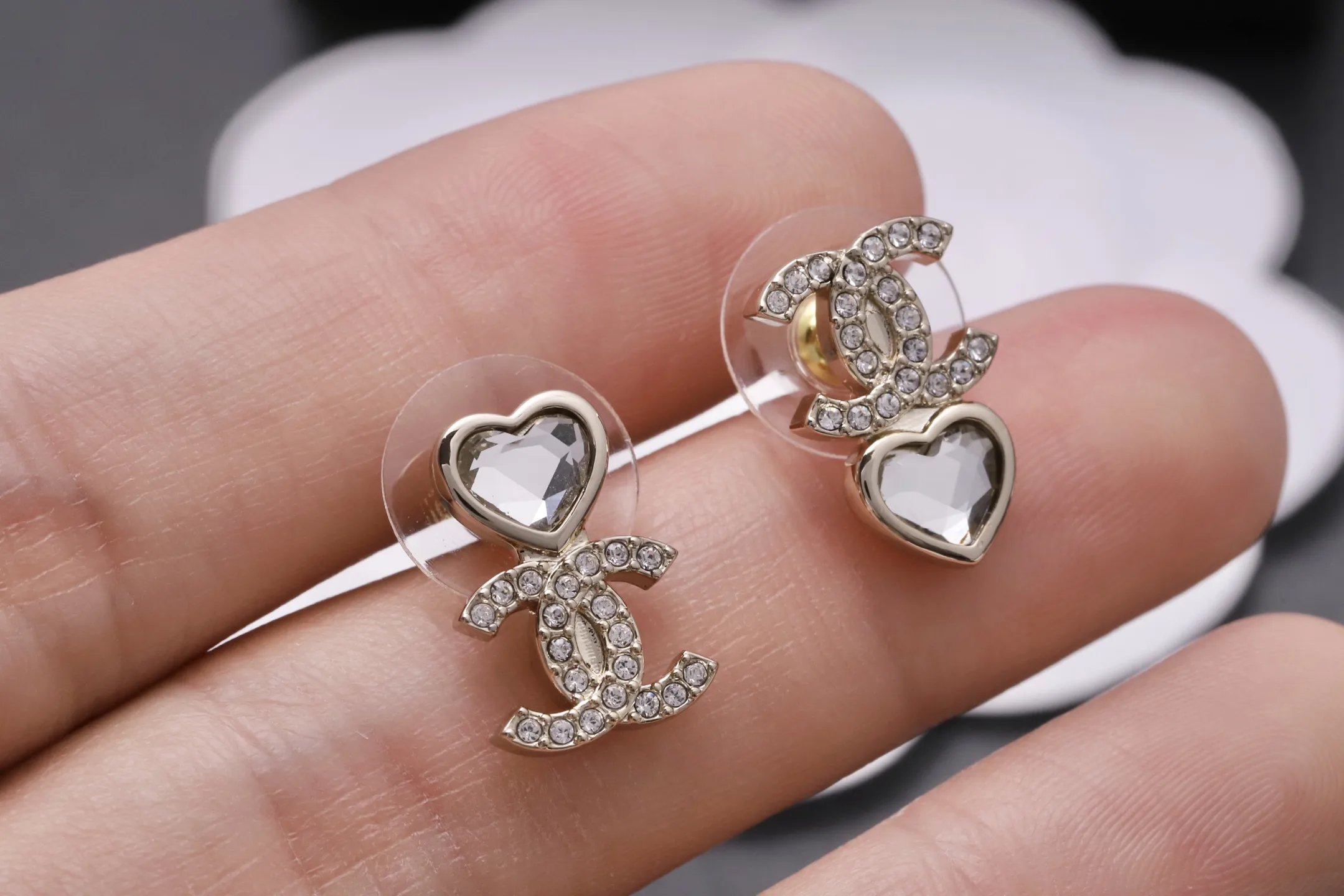 Crystal Heart Double C Stud Earrings D13517242 — view 5