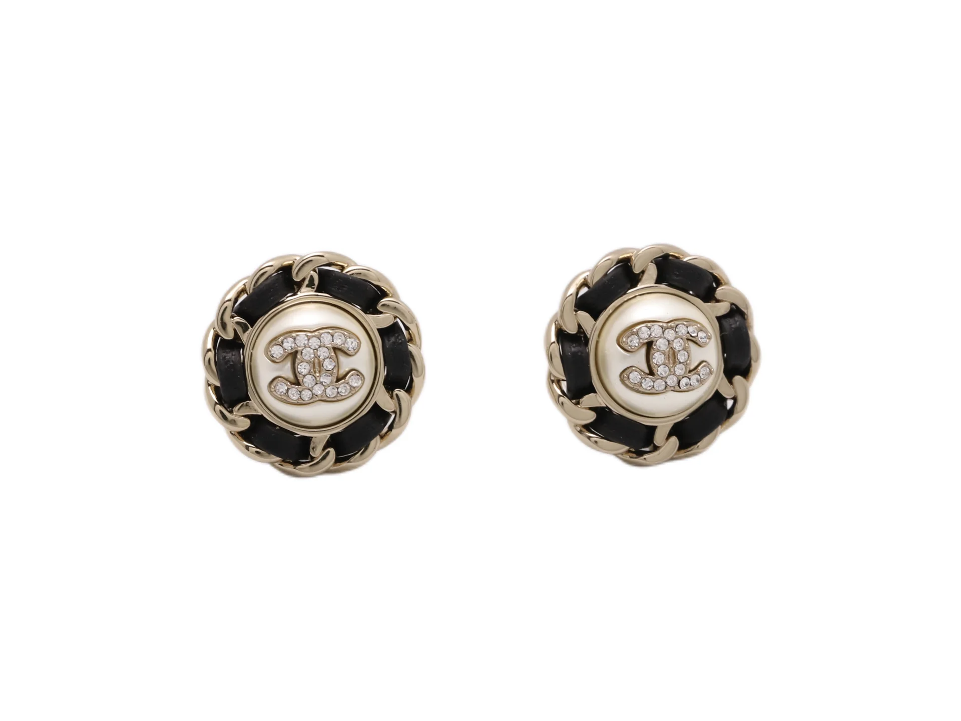 Interwoven Leather and Pearl CC Stud Earrings D14517245