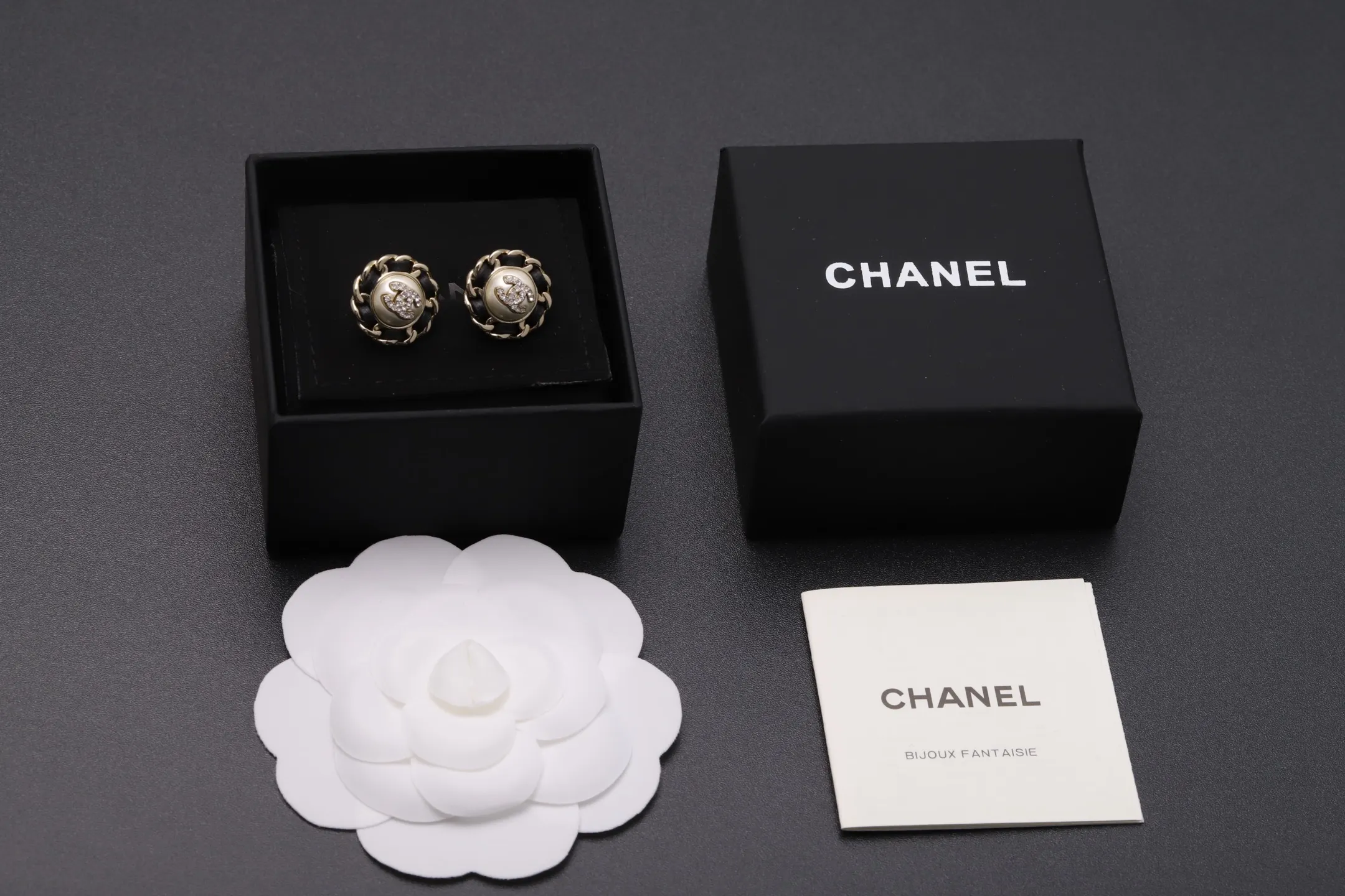 Interwoven Leather and Pearl CC Stud Earrings D14517245 — view 2