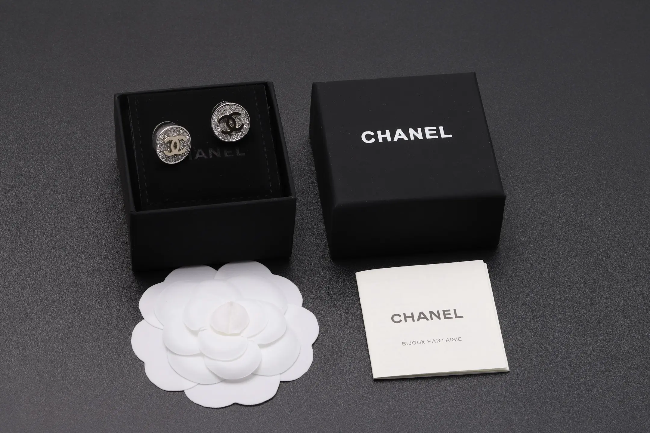 Crystal-Embellished Button CC Stud Earrings D14517036 — view 2